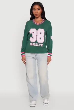 Casual Look V Neck Varsity Stripe Graphic Tee