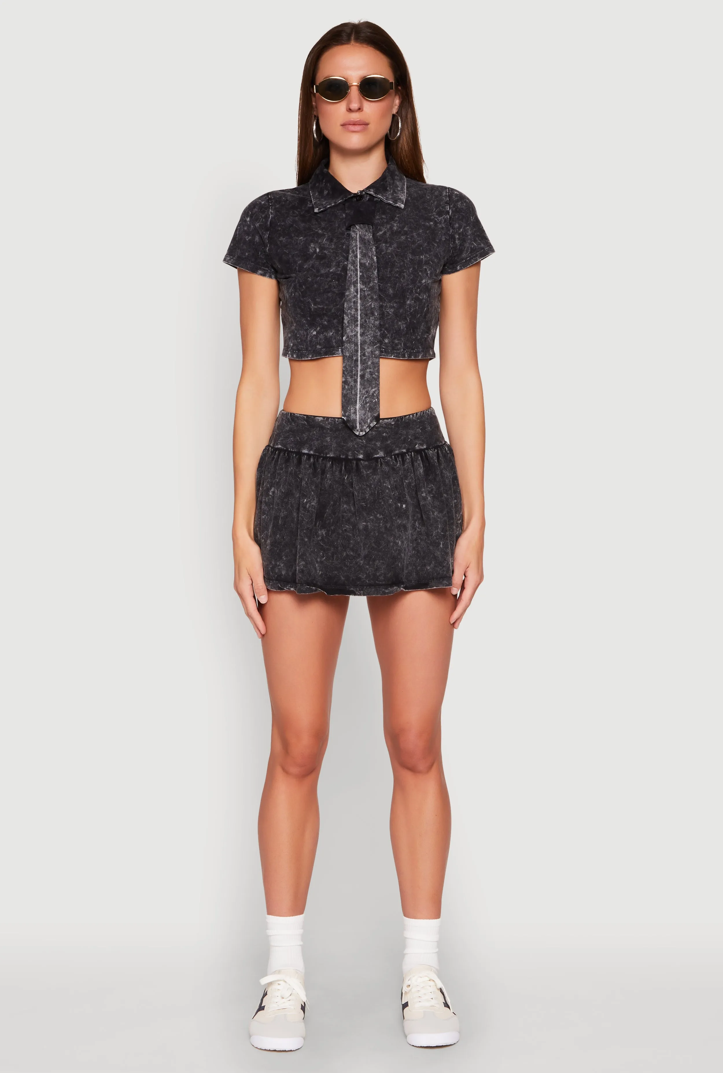 Front Slit Mineral Wash Ruched Skort