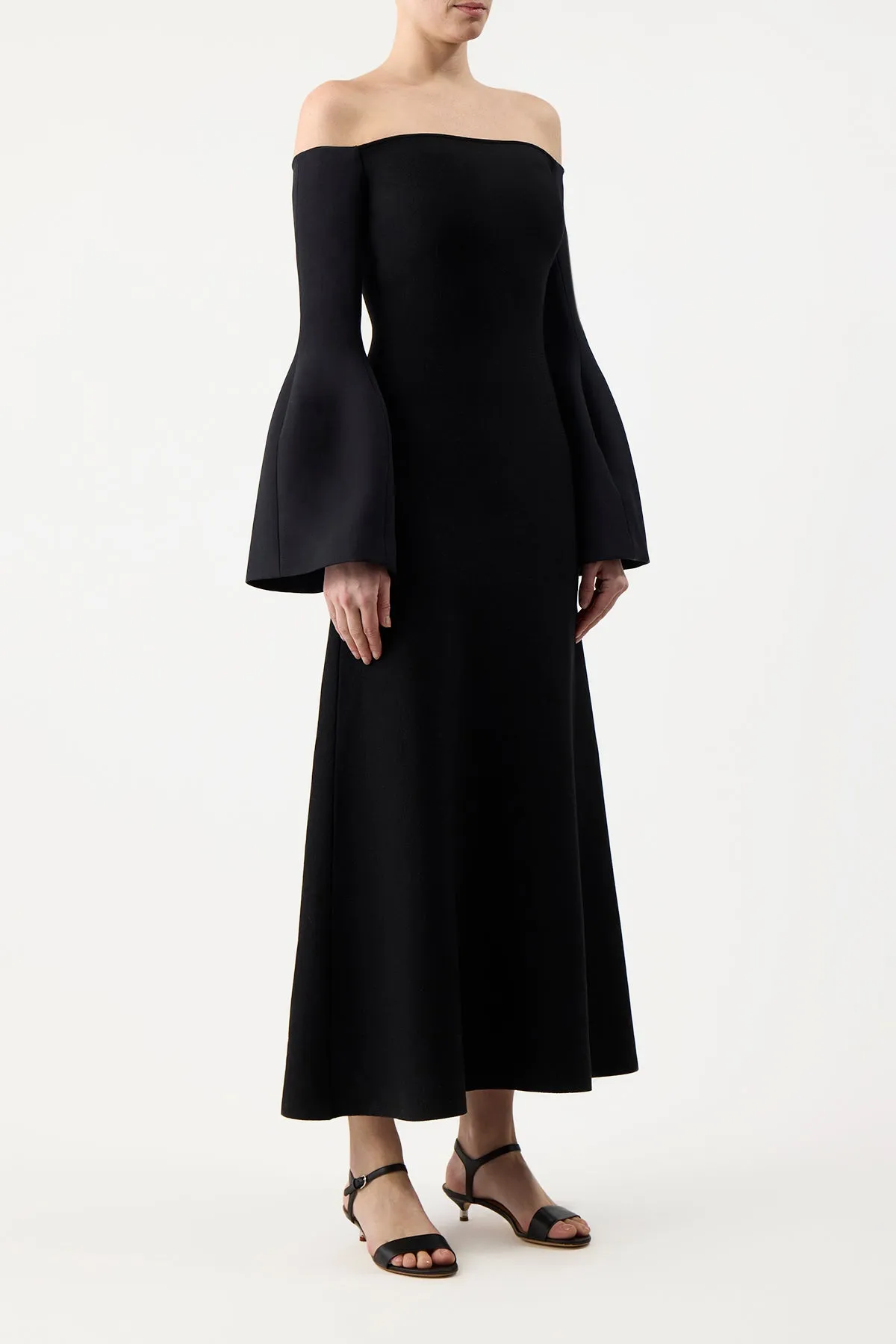Aura Core Sinead Dress in Black Wool Silk Cady