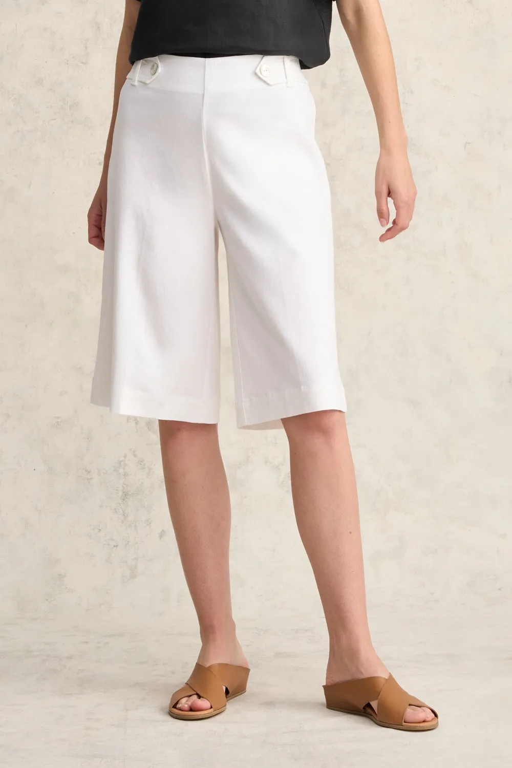 Waist Tab Linen Short - White Vegan Leather
