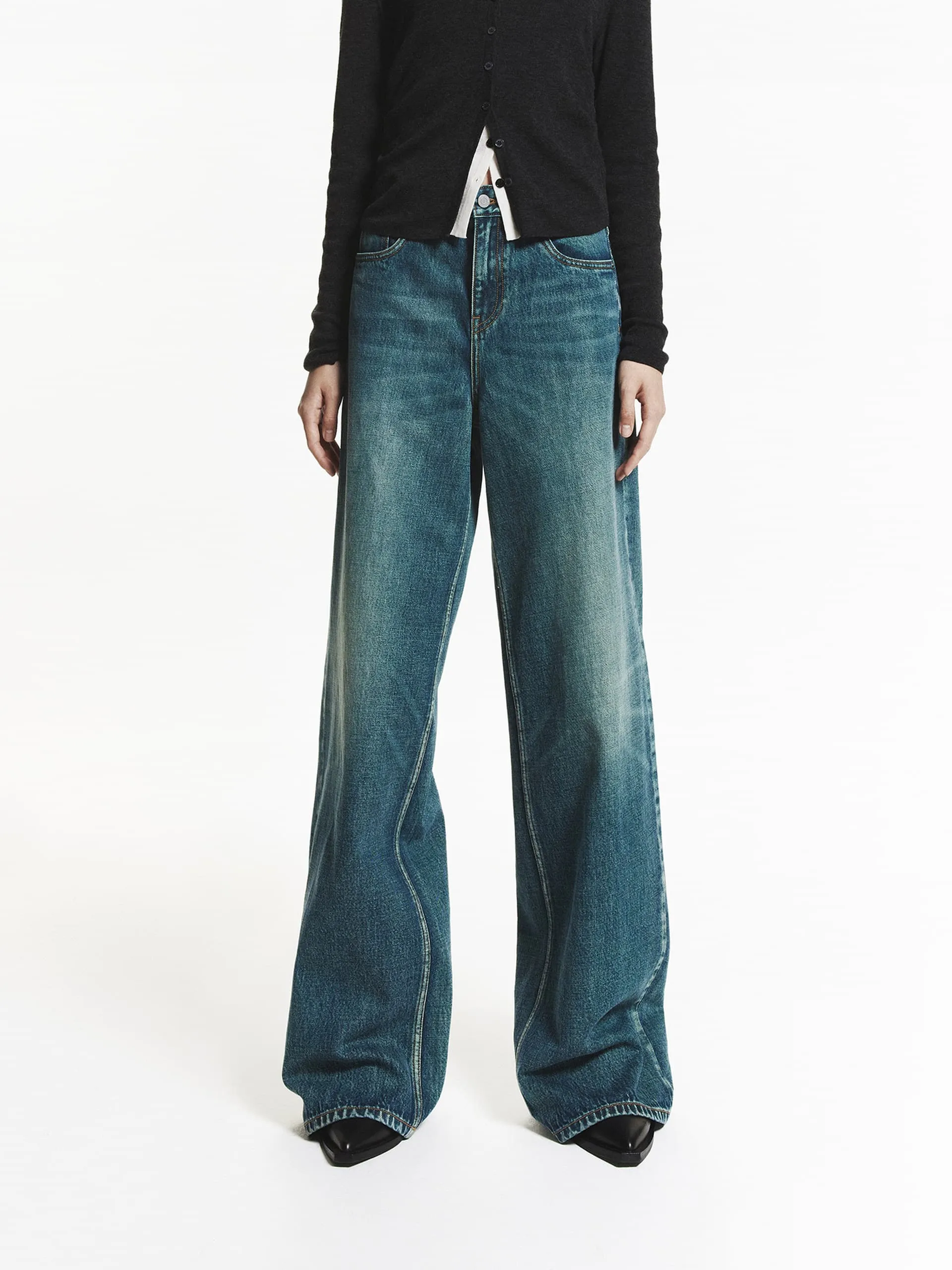 Blue Wash Wide Leg Jeans Low Effort Soft Finish