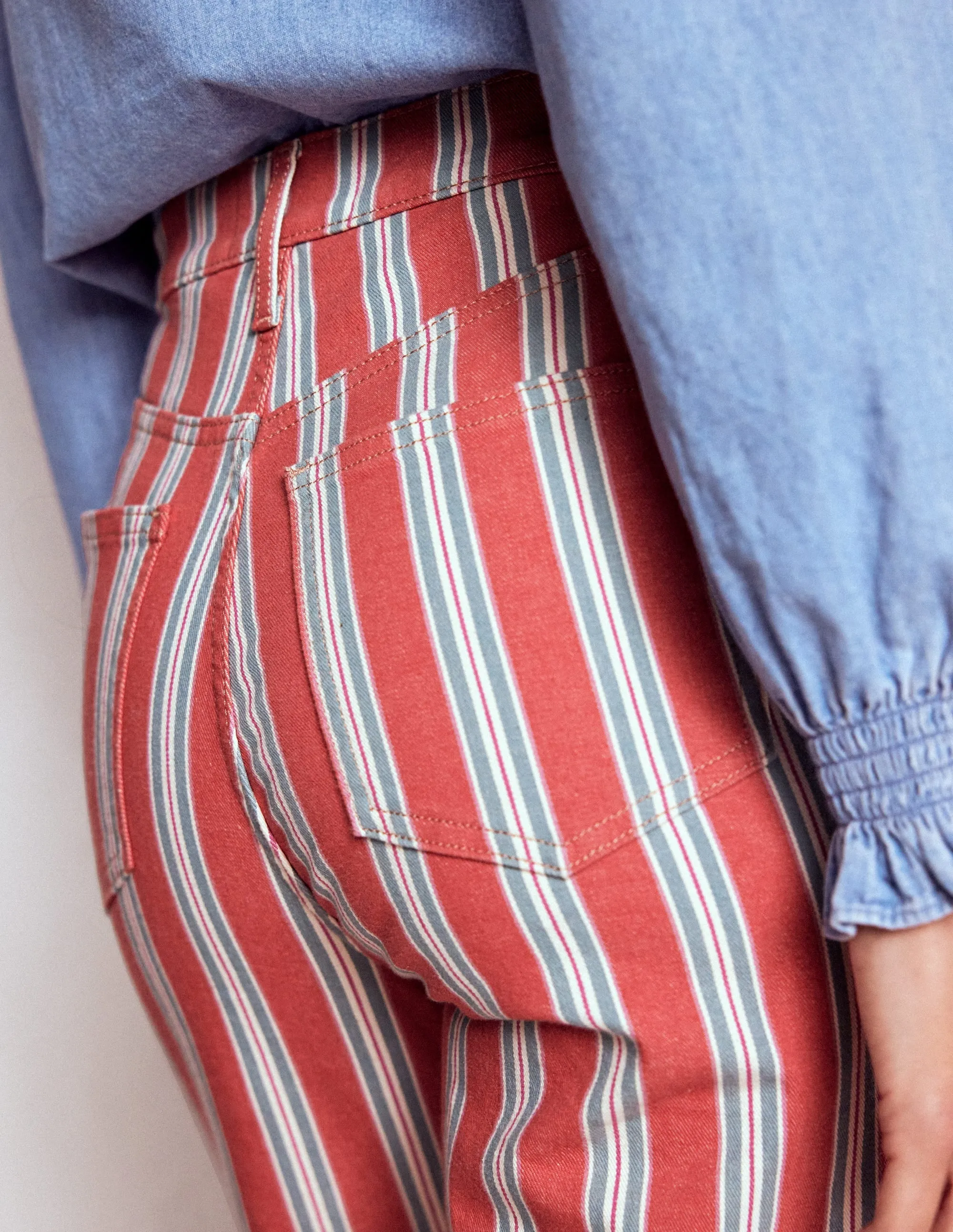 Classic Fit Core Wardrobe High Rise Stripe Jeans-Red, Blue and Pink Stripe