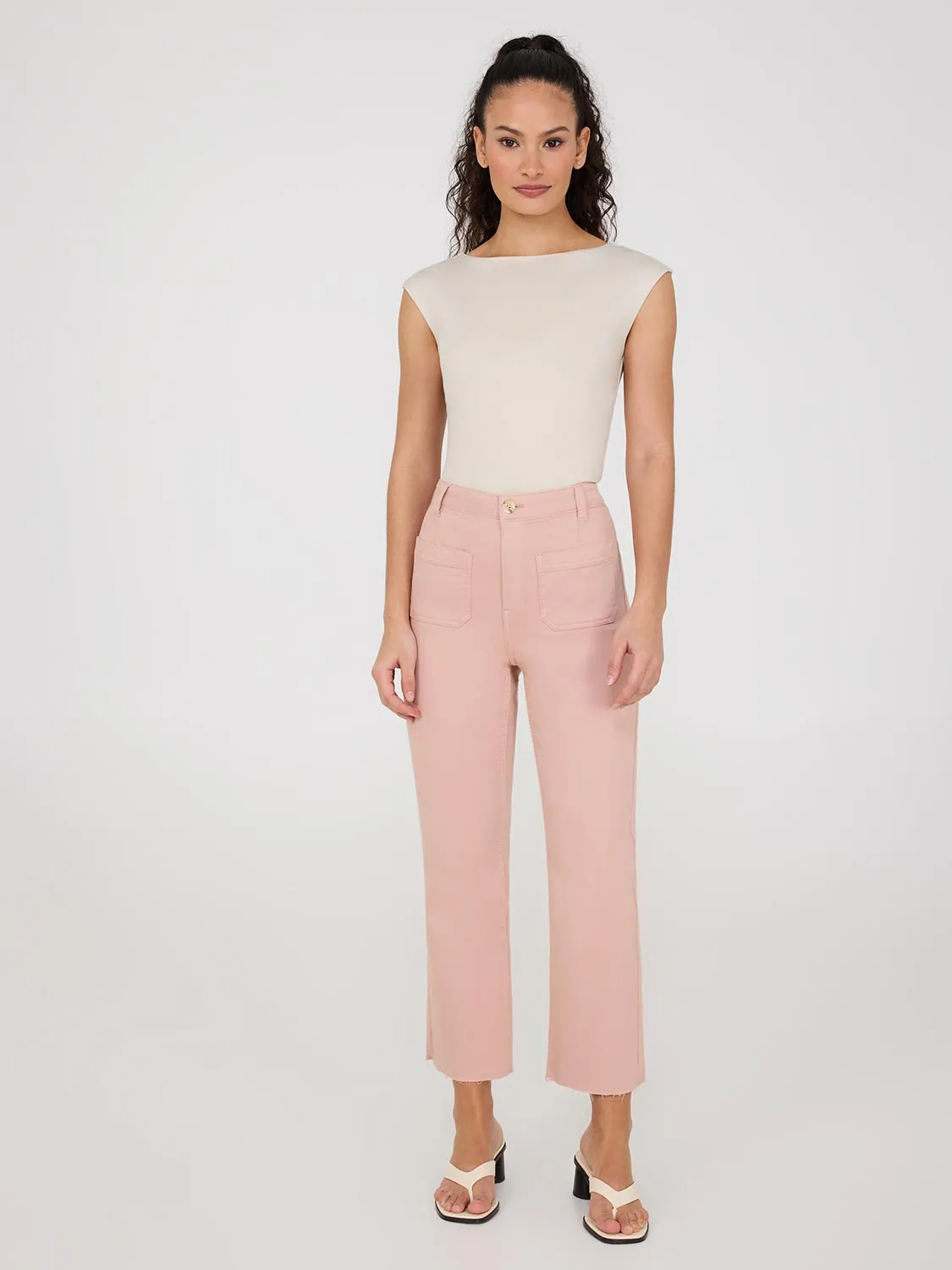 Raw Edge Cropped Straight-Leg Jeans Lightweight Denim No Fade Look