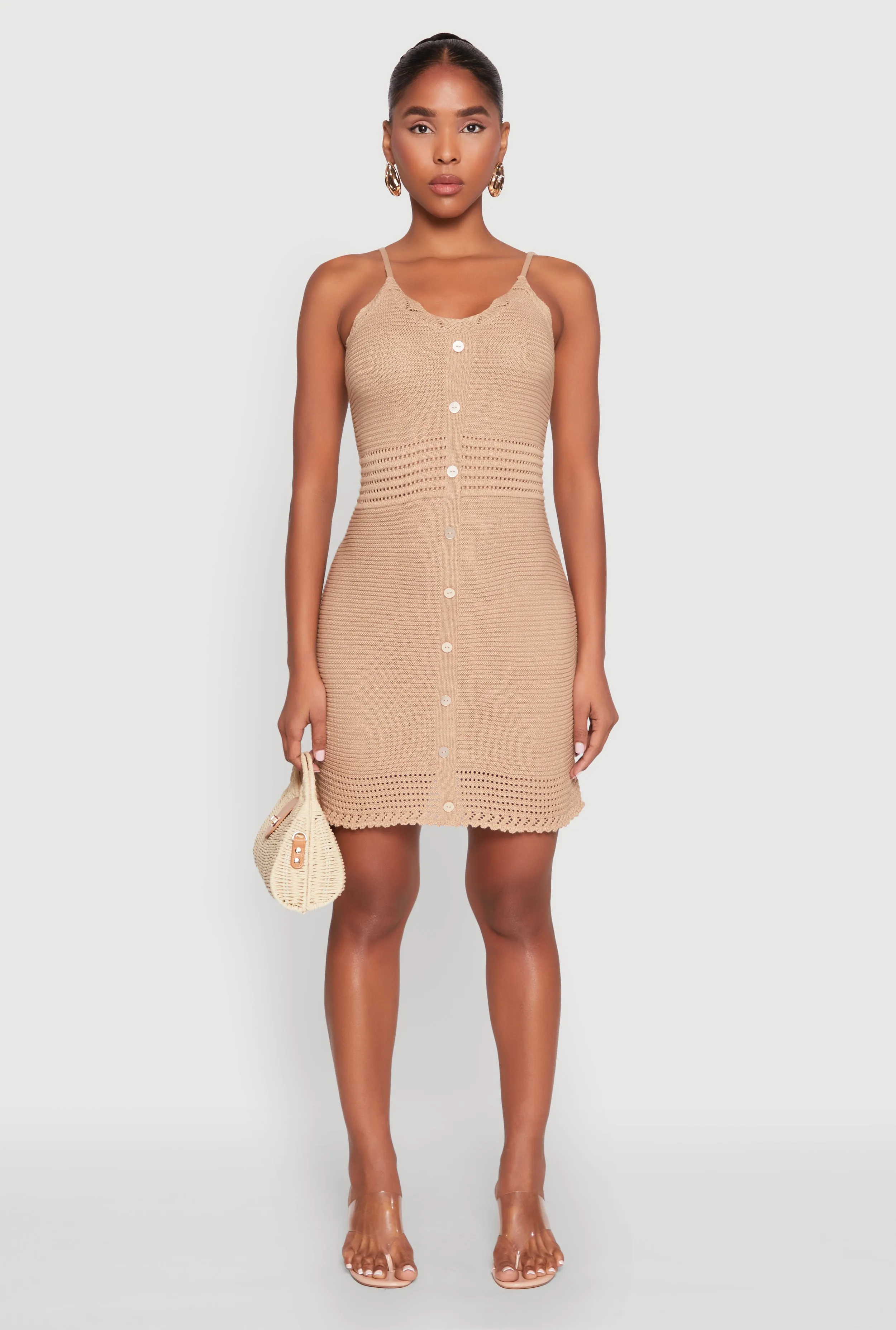 Easy-to-style mini gown Scene Soft Almost Famous Scalloped Pointelle Knit Cami Dress