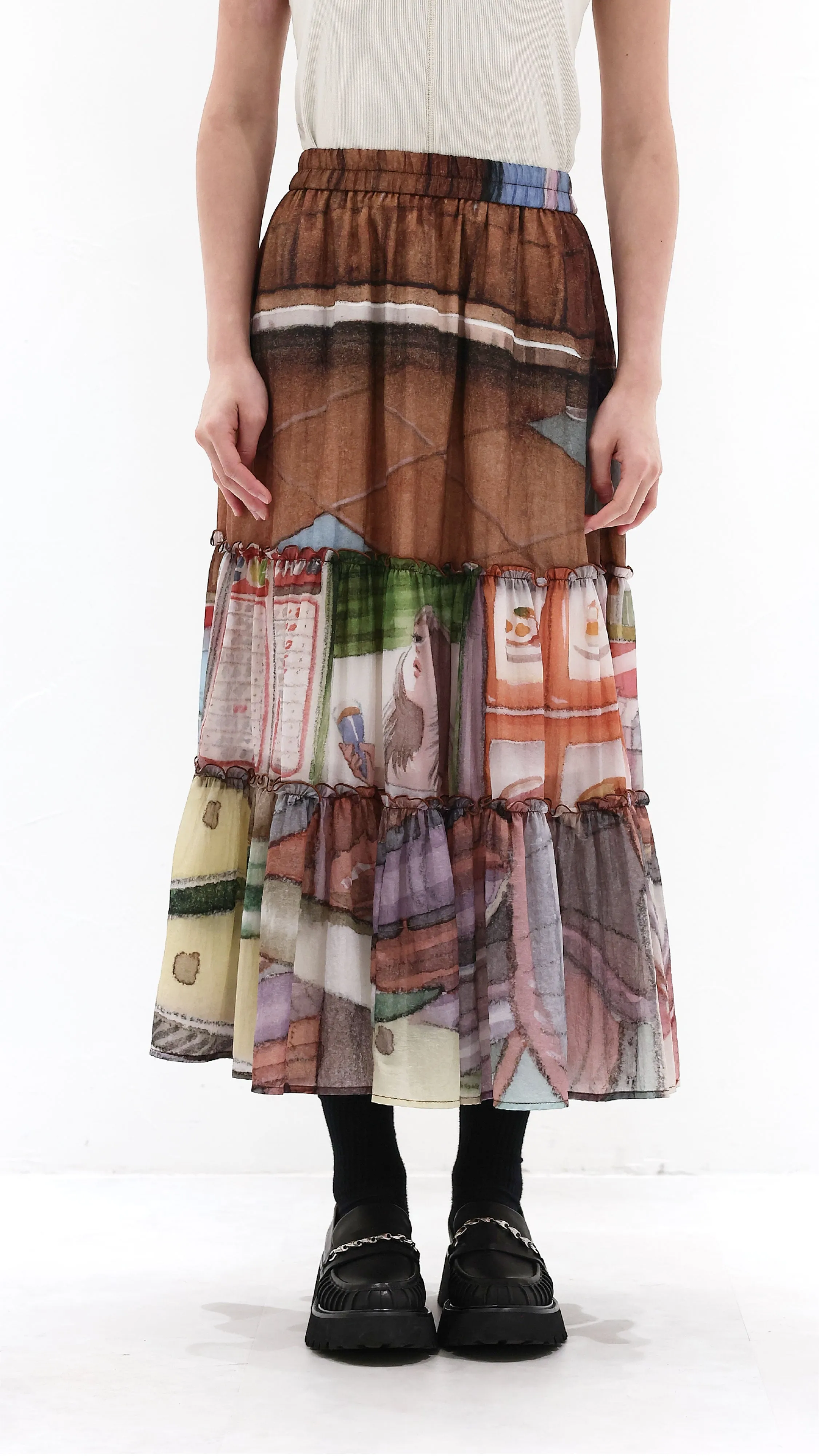 Breezy Fit INITIAL x Little Thunder Pattern Midi Skirt