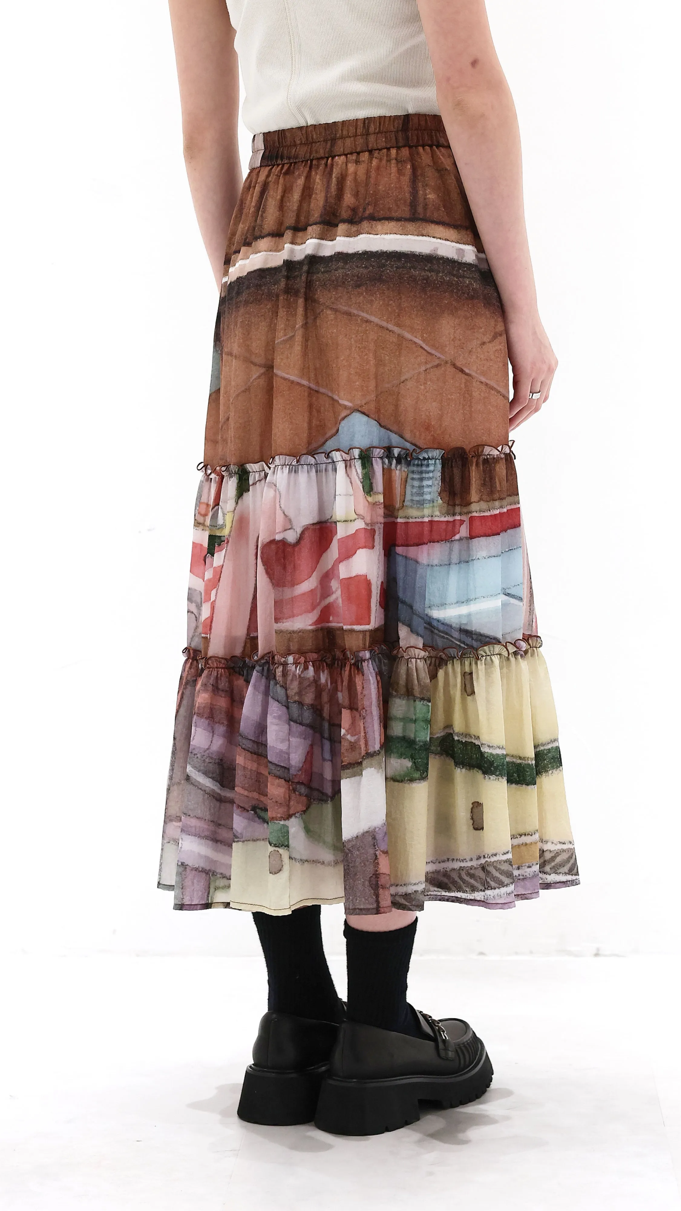 Stretch Comfort INITIAL x Little Thunder Pattern Midi Skirt