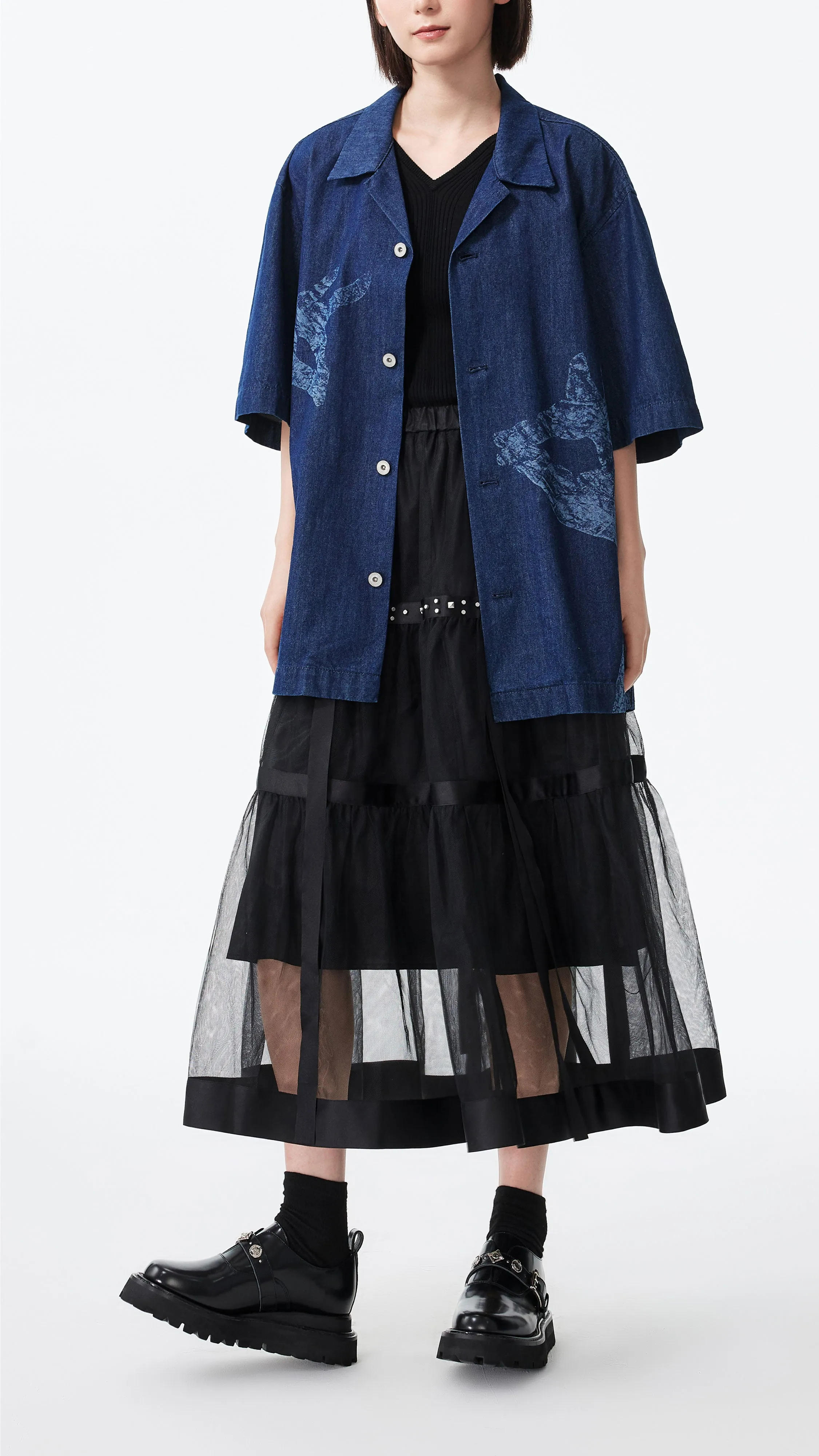 Embroidered Detail Tulle with Satin Skirt