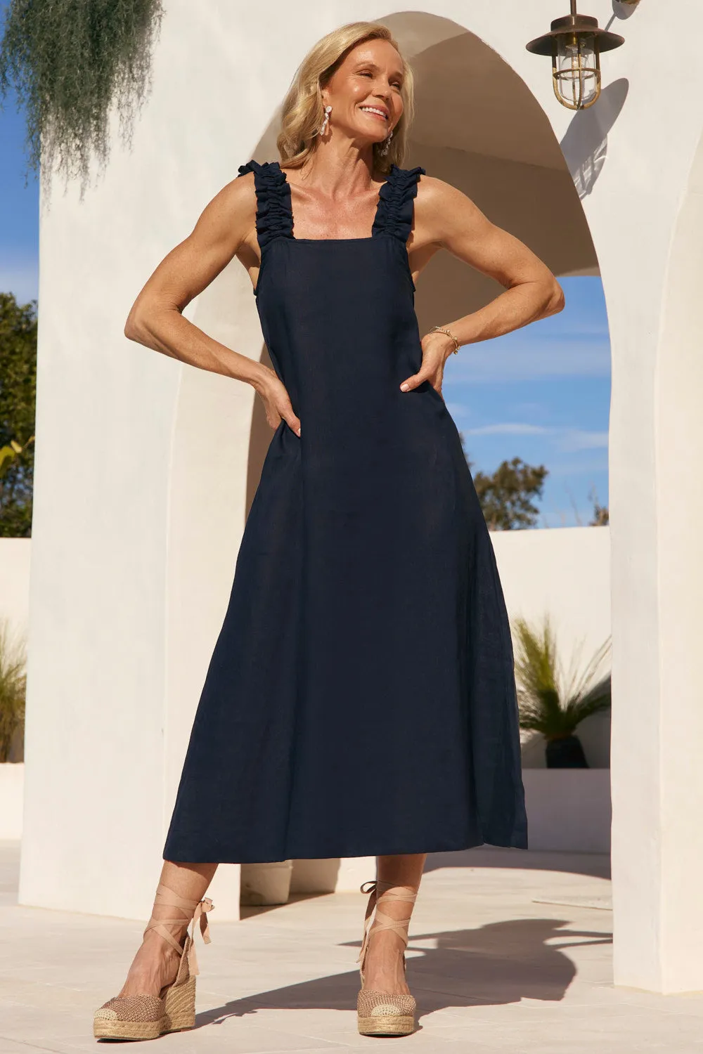 Paris Mood Claire Maxi Linen Dress in Navy