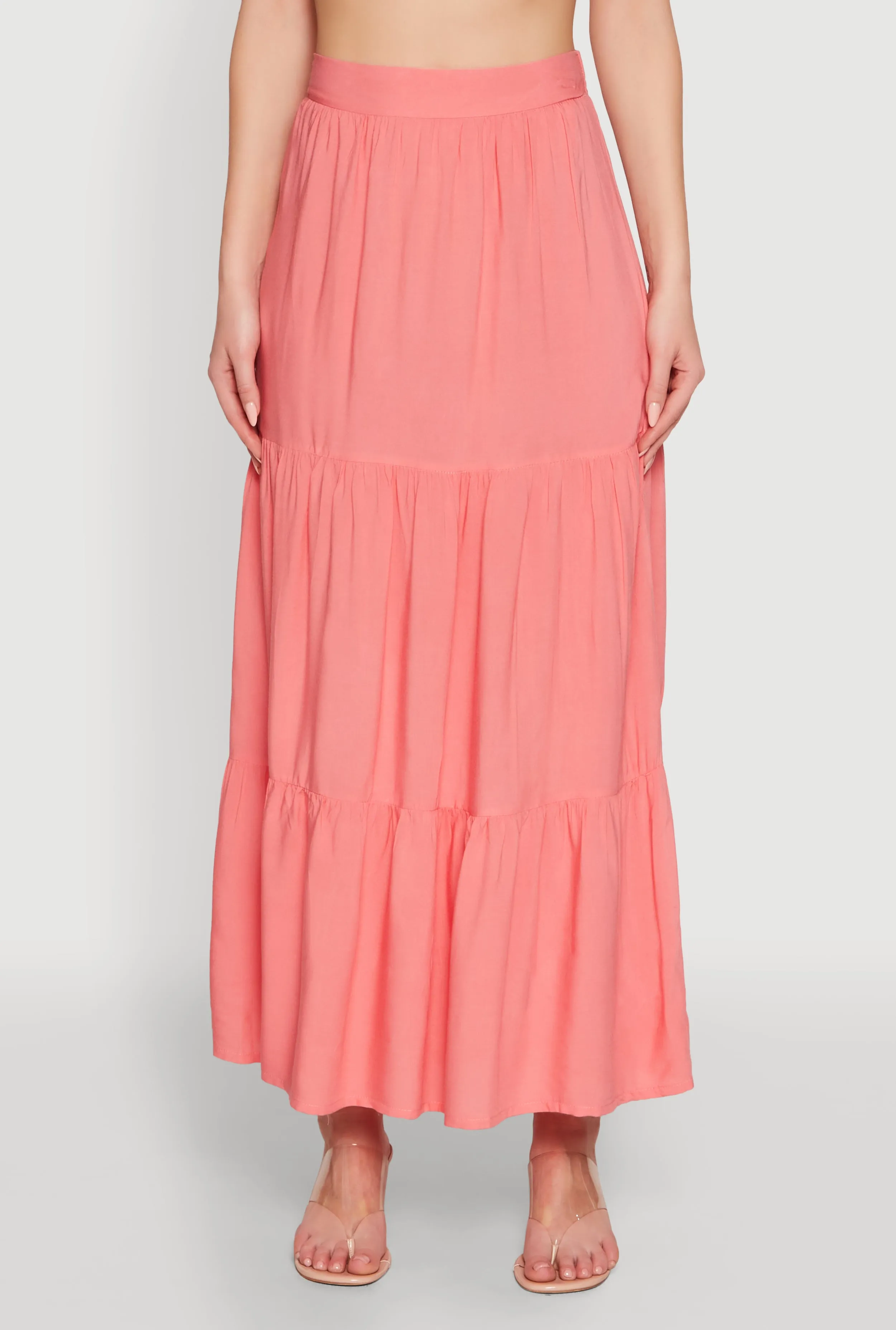 Chic High Waisted Tiered Maxi Skirt Neutral Tone