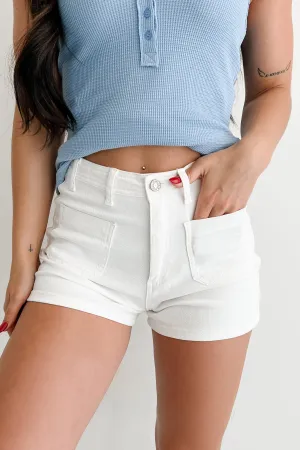 Just This Once High Rise Denim Shorts (White) Neutral Tones