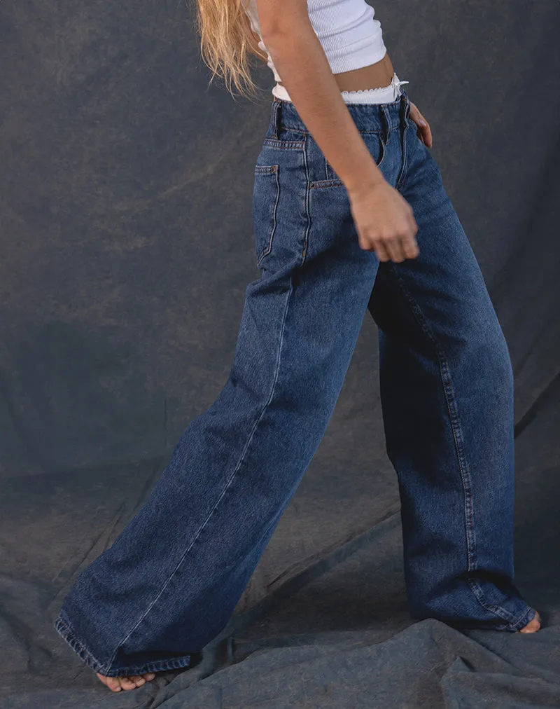 Velvet Soul Roomy Extra Wide Low Rise Jeans in Mid Blue Used