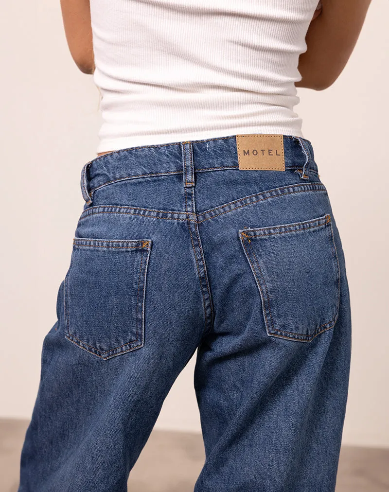 Roomy Extra Wide Low Rise Jeans in Mid Blue Used Comfort Fit Snow Ready