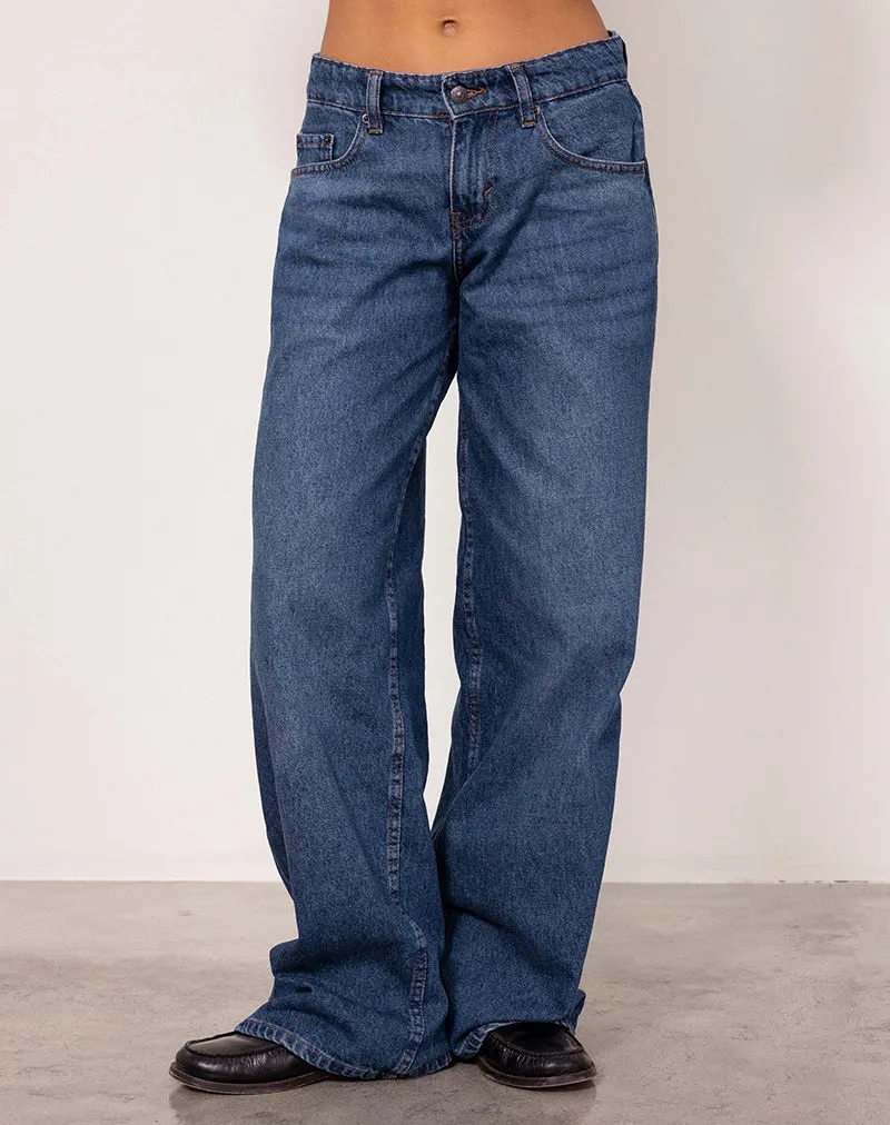 Roomy Extra Wide Low Rise Jeans in Mid Blue Used Thermal Insulation Layer Fall Core