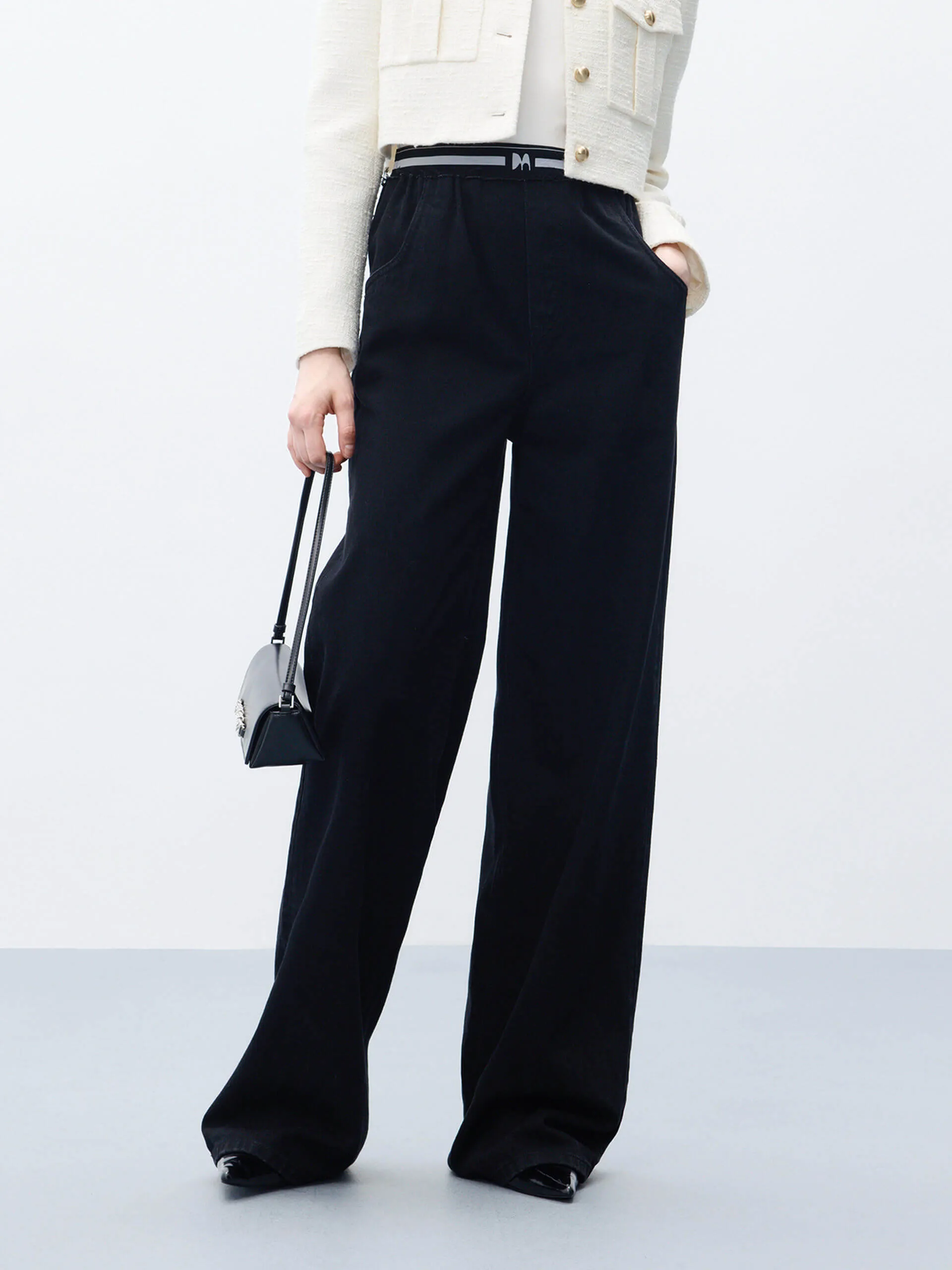 Soft Stretch Elastic Waist Wide Leg Jeans