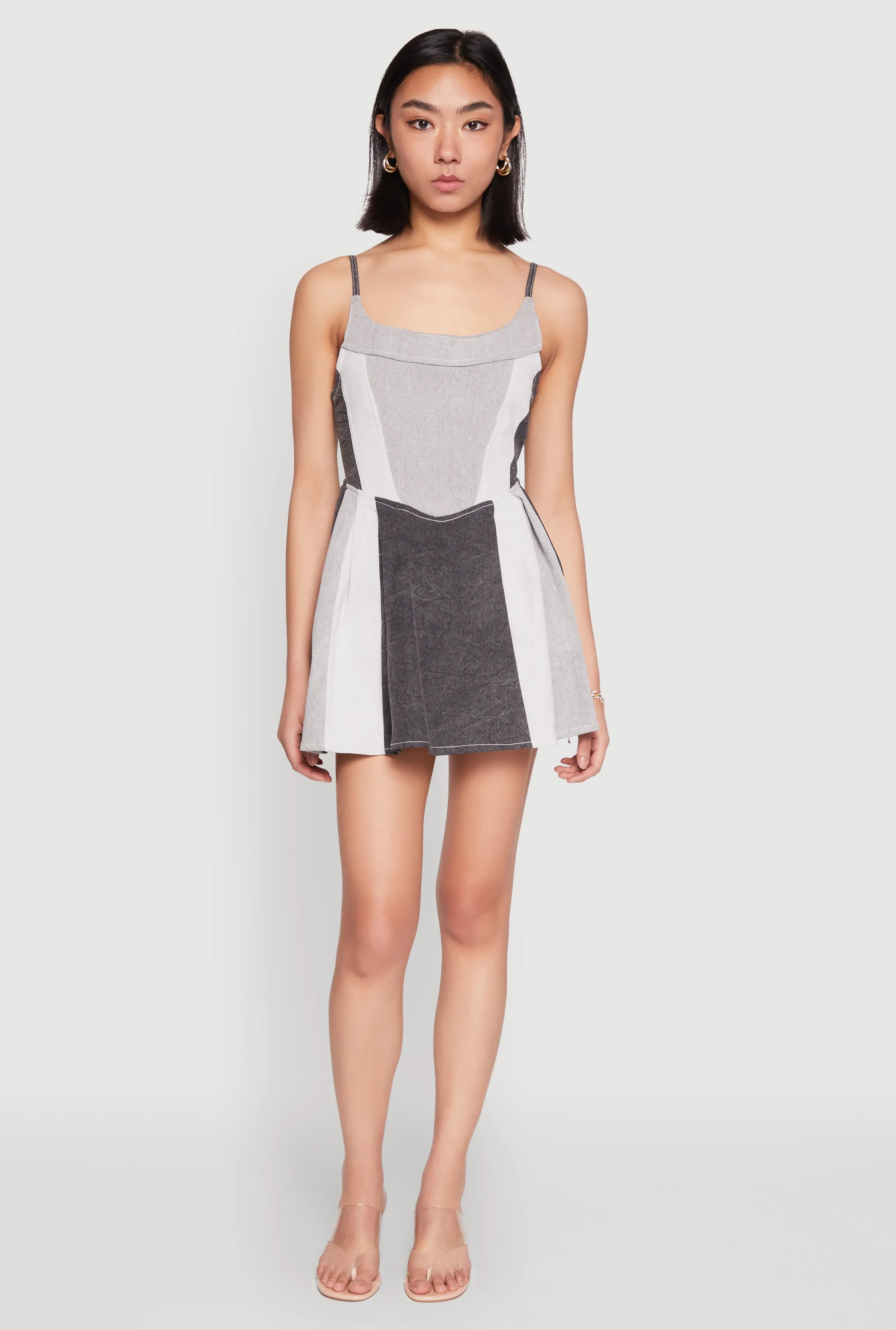 Denim Color Block Skater Dress Comfy Design