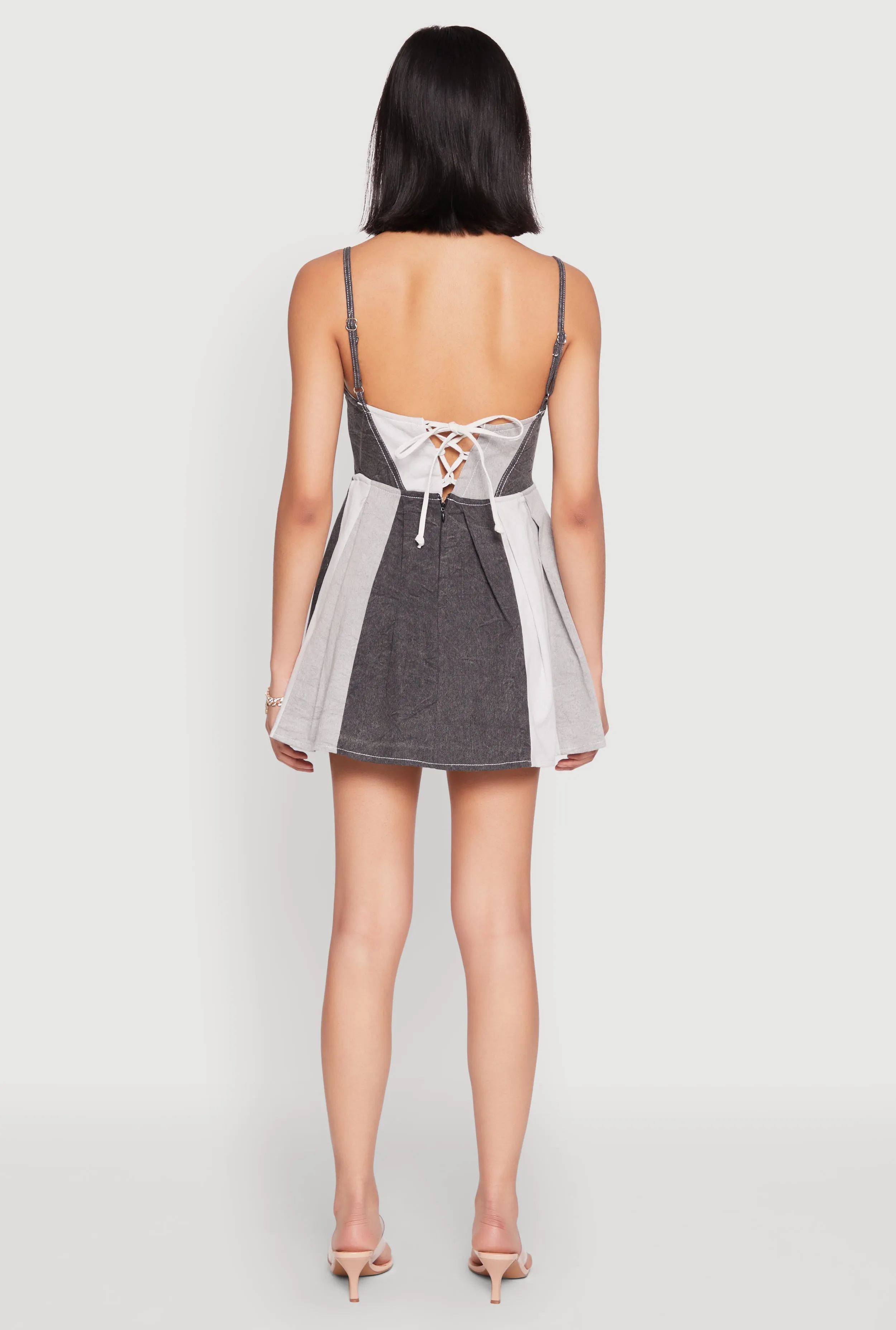 Low Bulk Denim Color Block Skater Dress