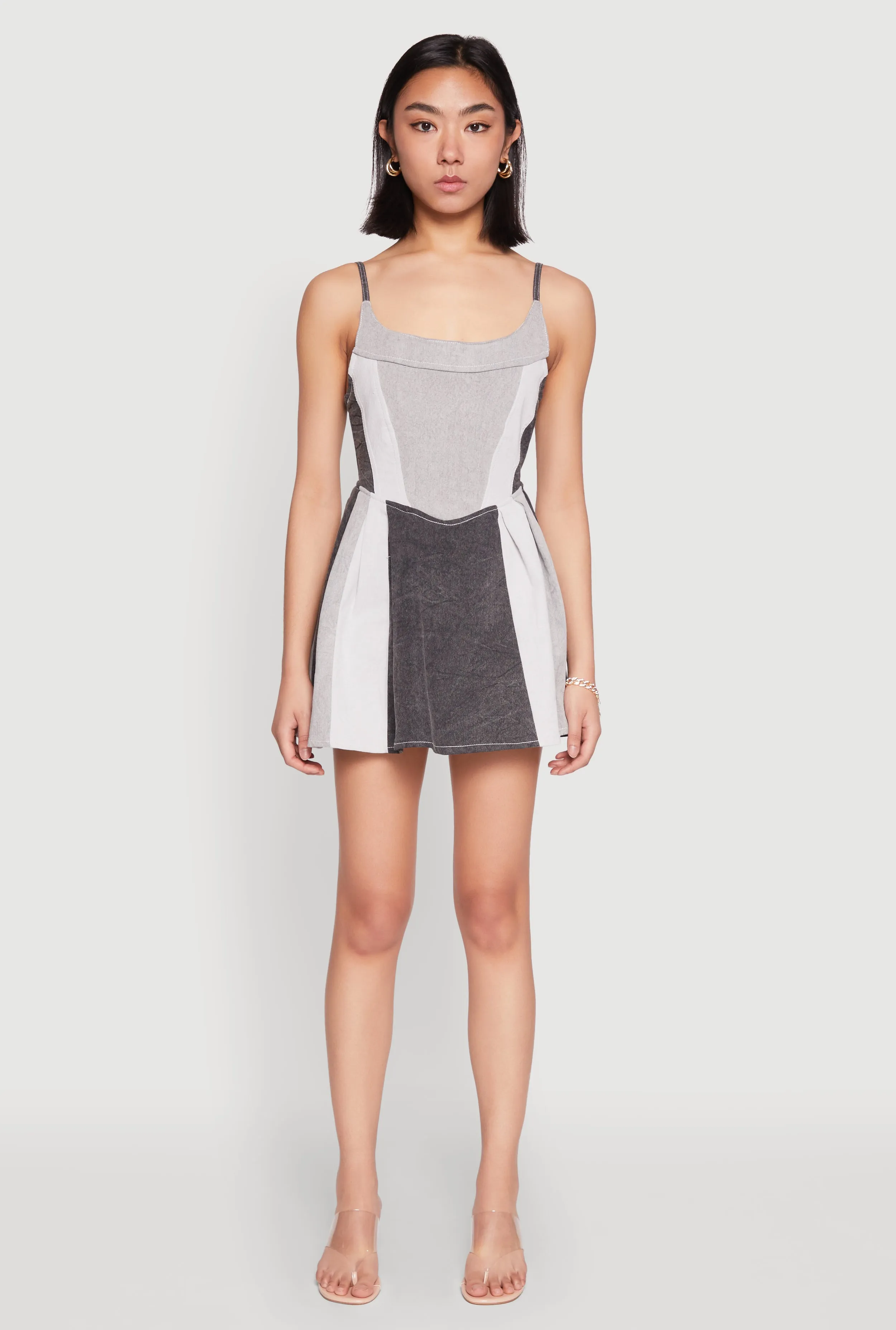 Bar Chic Denim Color Block Skater Dress