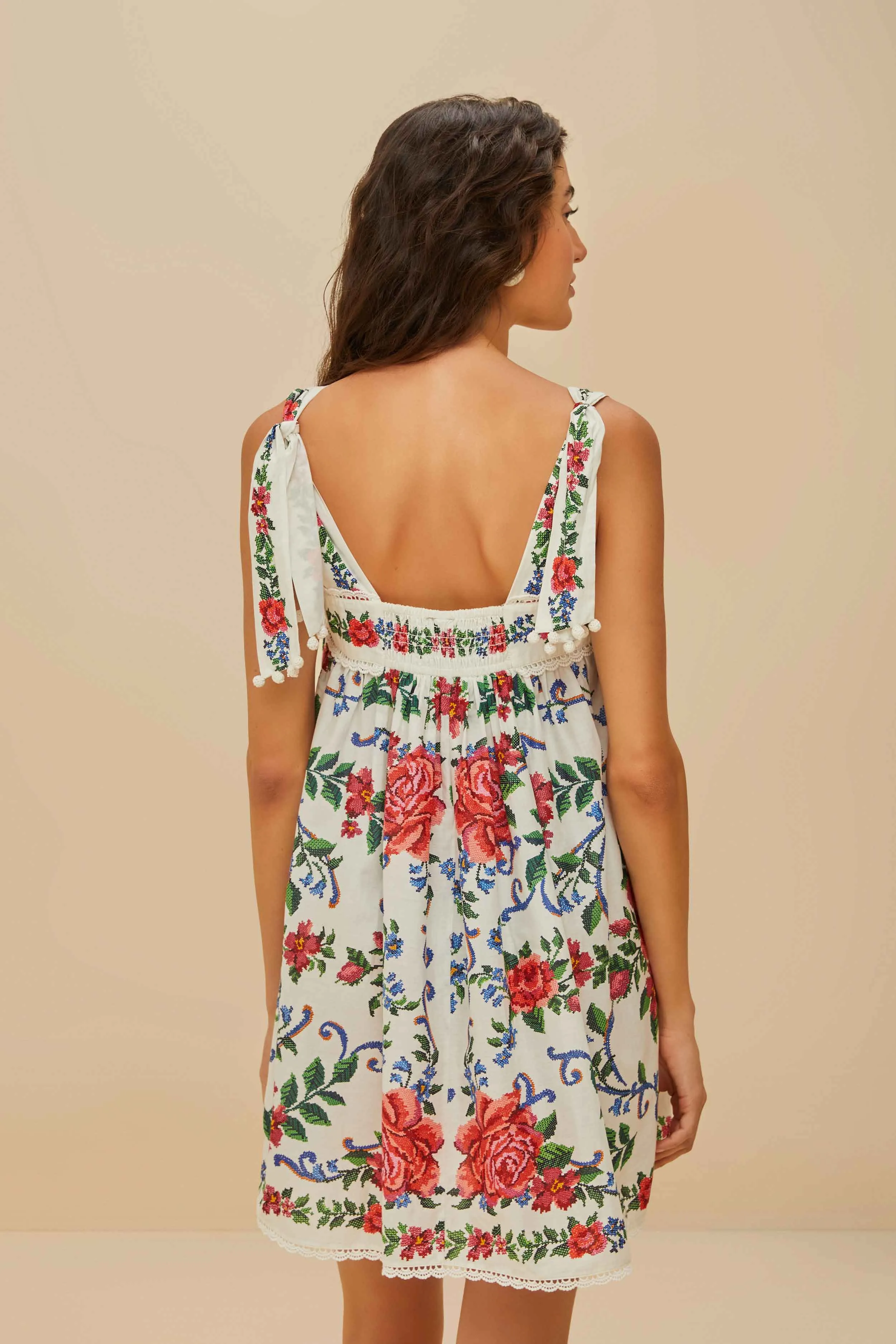 Simple Vibe Off-White Flower Tapestry Mini Dress