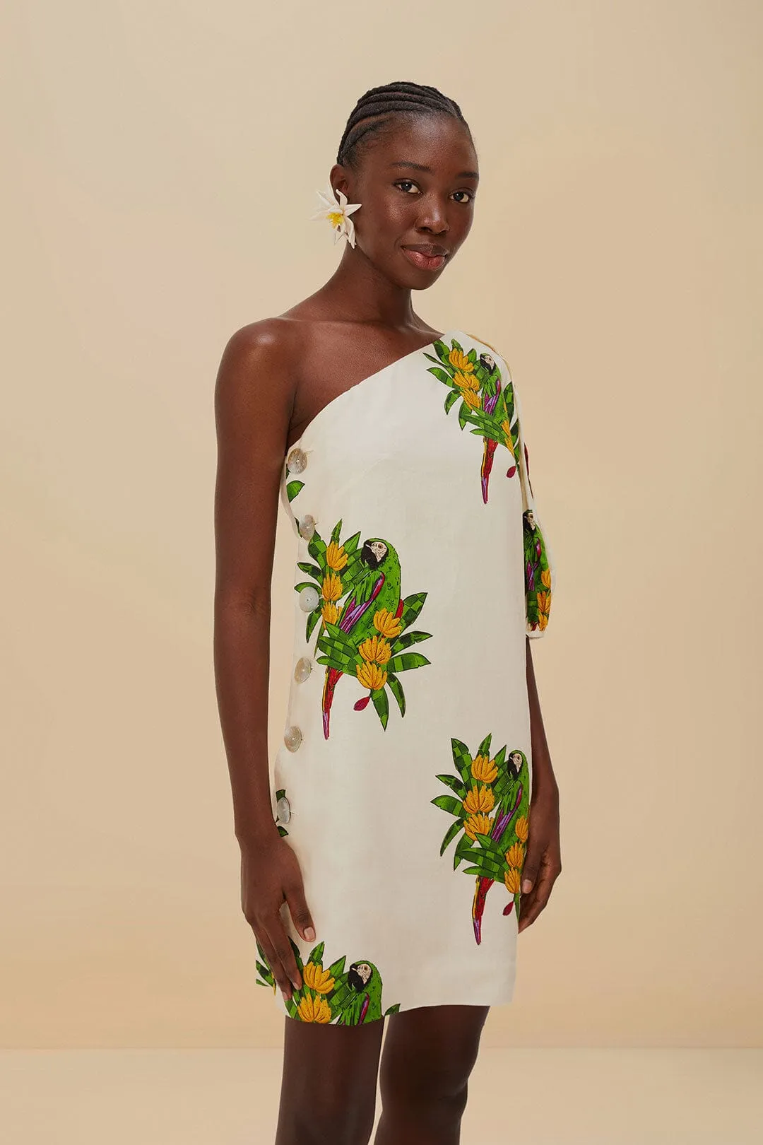 Vibrant Wear Glitter Mode Off-White Maracana Bird LENZING? ECOVERO? Euroflax? Mini Dress