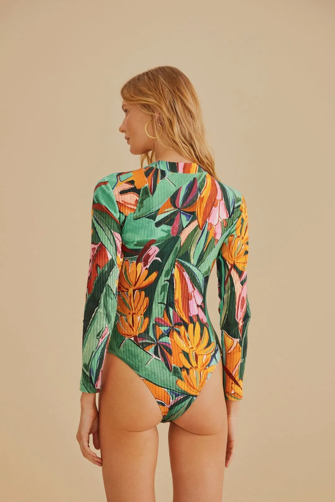 Multicolor Banana Foliage Organic Cotton Bodysuit Premium Lightweight