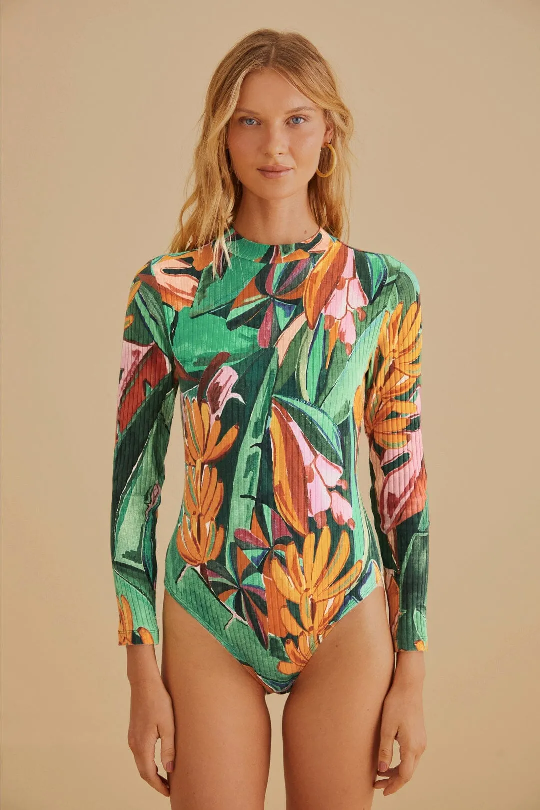 Multicolor Banana Foliage Organic Cotton Bodysuit Street Comfy
