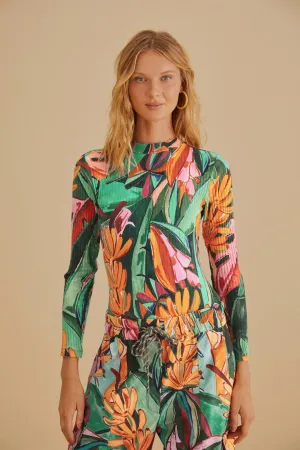 Multicolor Banana Foliage Organic Cotton Bodysuit Daily Vivid