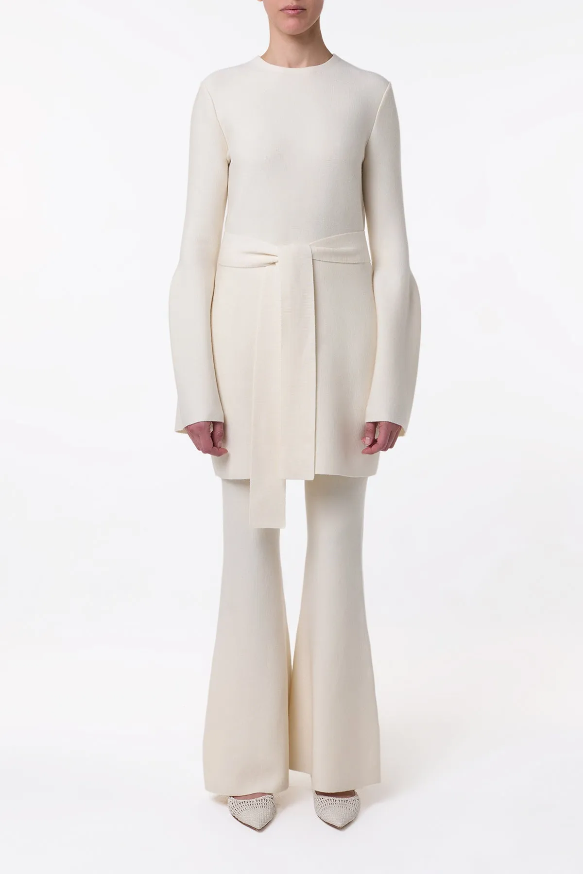 Dry Touch NonChafe Tenas Knit Mini Dress in Ivory Merino Wool Cashmere