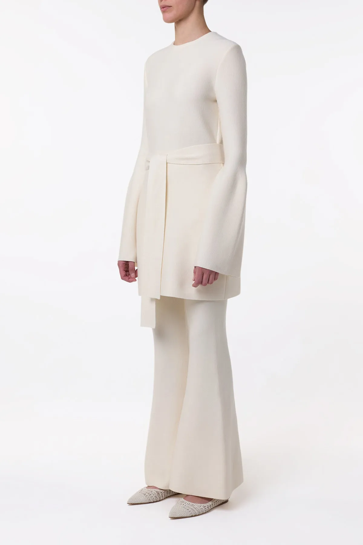 Tenas Knit Mini Dress in Ivory Merino Wool Cashmere Star Mood