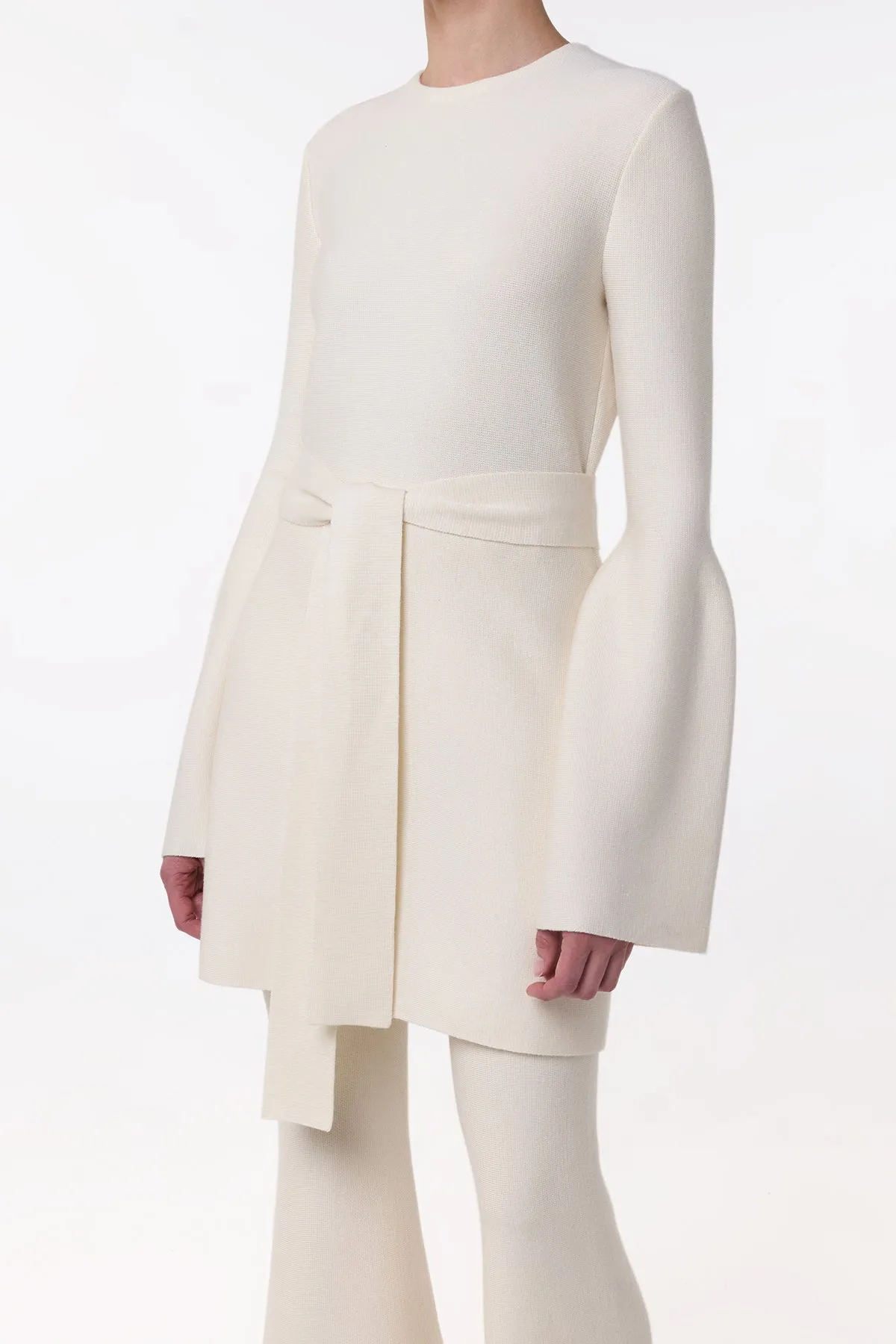 MultiPanelCut Tenas Knit Mini Dress in Ivory Merino Wool Cashmere