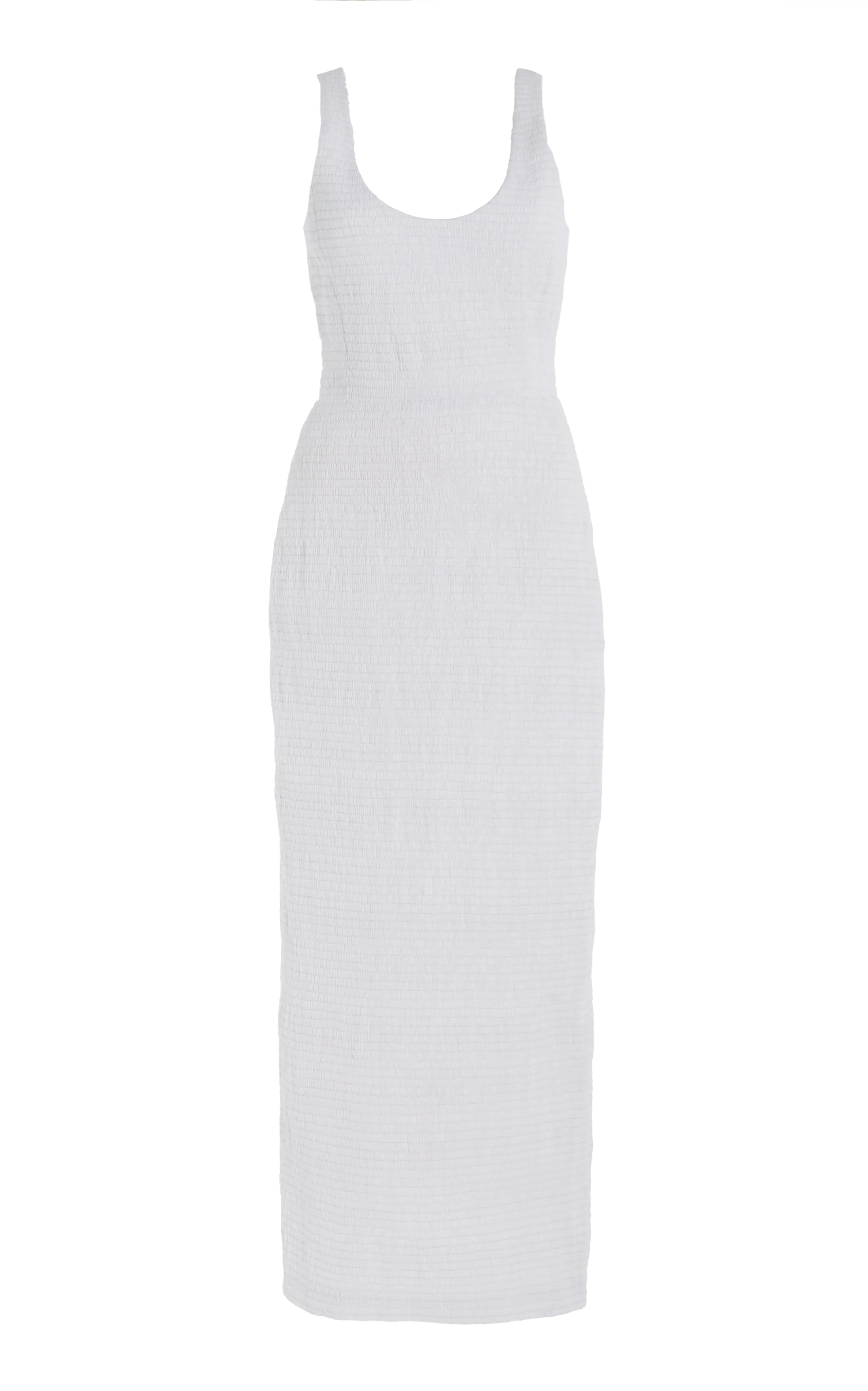 Calm Core Play Mode Girard Shirred Maxi Dress in White Aloe Linen