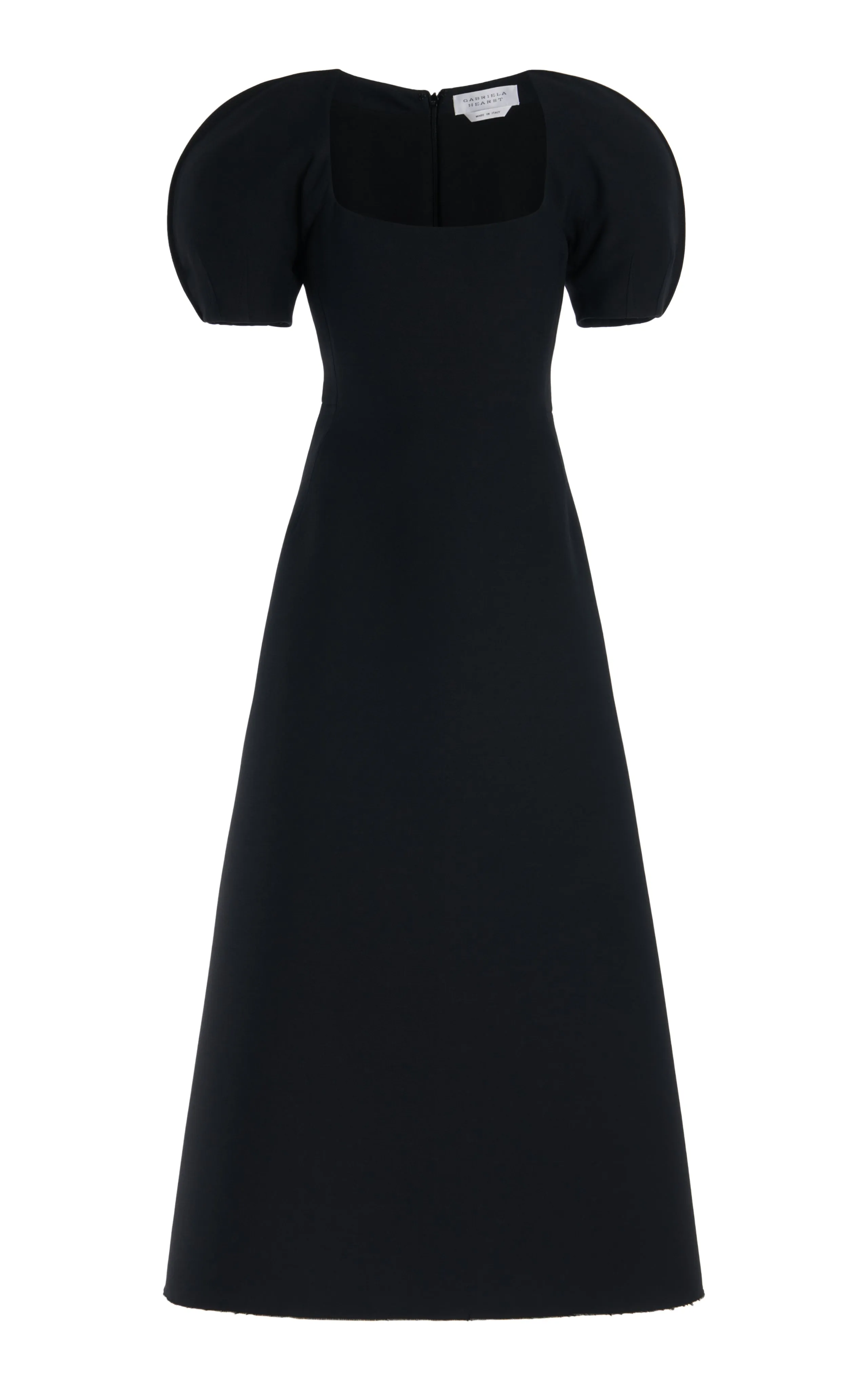 Niahm Midi Dress in Black Wool Silk Cady Stretch Fabric AntiStaticMaterial