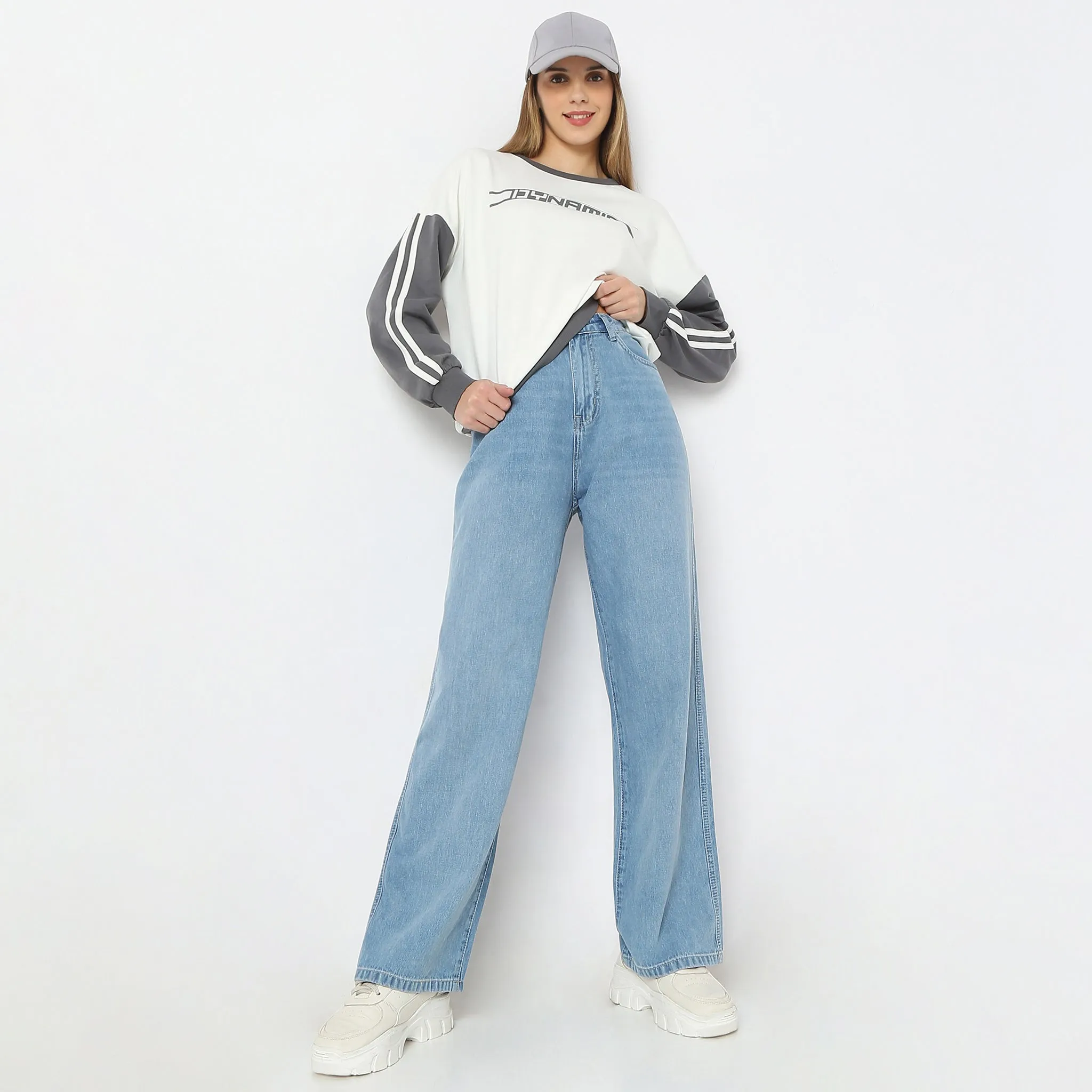 UVProtectionFabric Lightweight Layering Stone Wash Full-Length Straight Fit High Rise Jeans