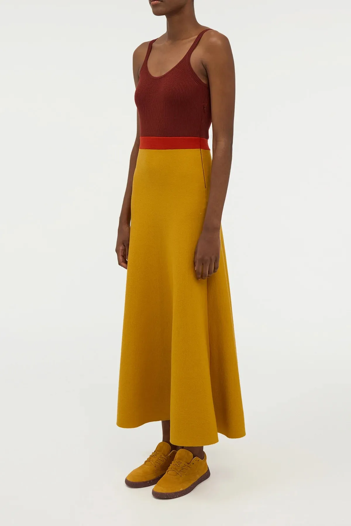 Tagless Labeling Flaminius Knit Midi Dress in Golden Birch Merino Wool