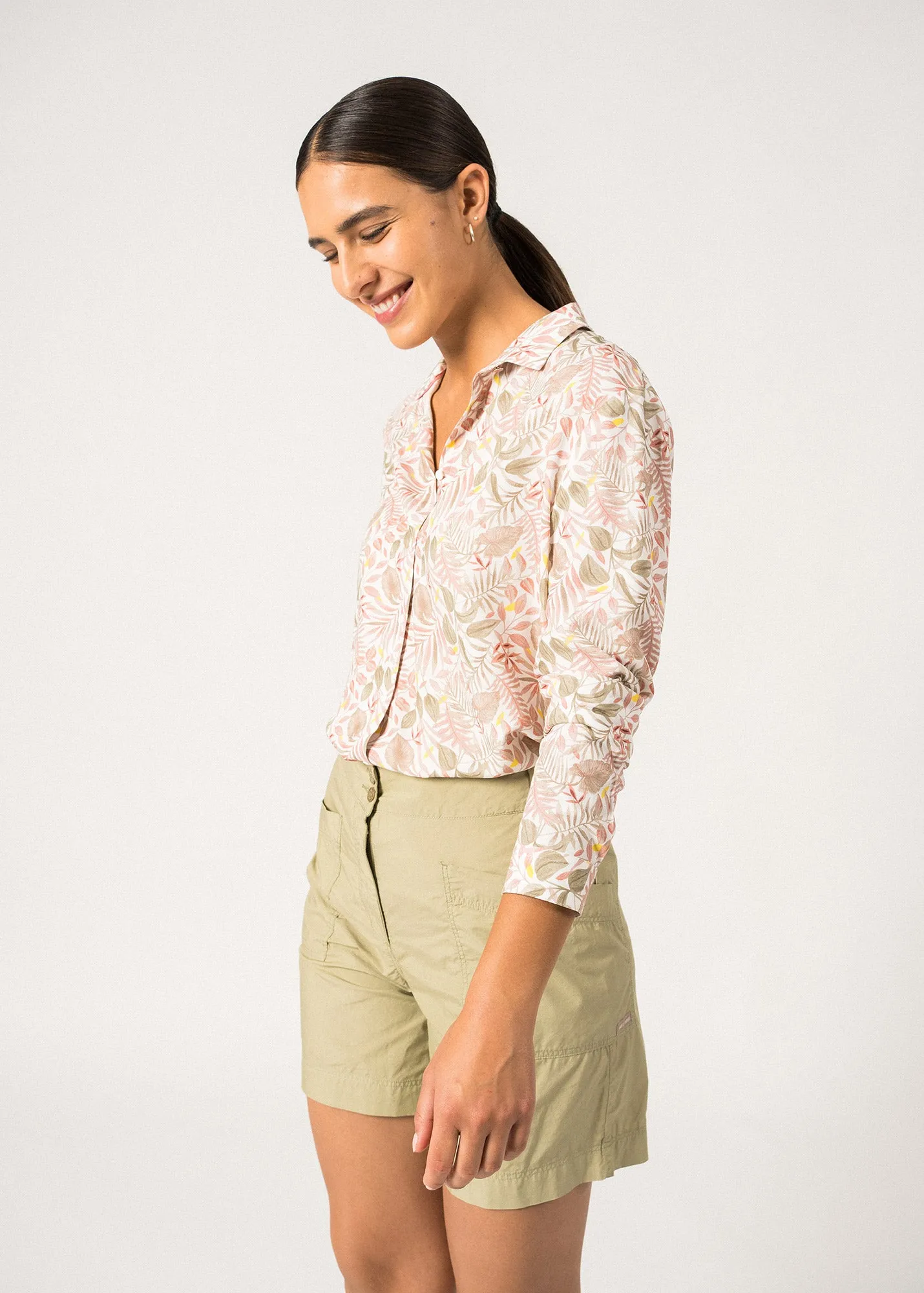 VersatileStyle American Ease MALAURY - Printed Button-Down Blouse (SOFT ALMOND / TERRACOTTA)