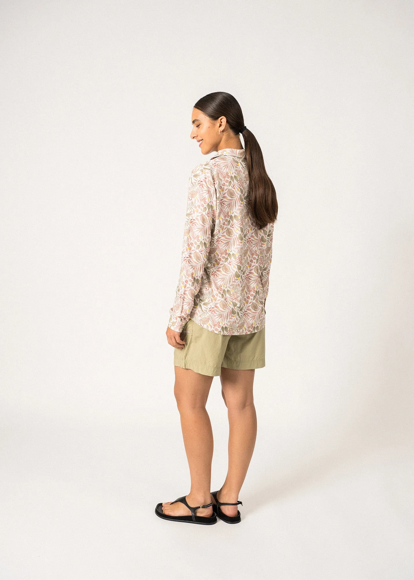 Ergonomic Cut MALAURY - Printed Button-Down Blouse (SOFT ALMOND / TERRACOTTA)