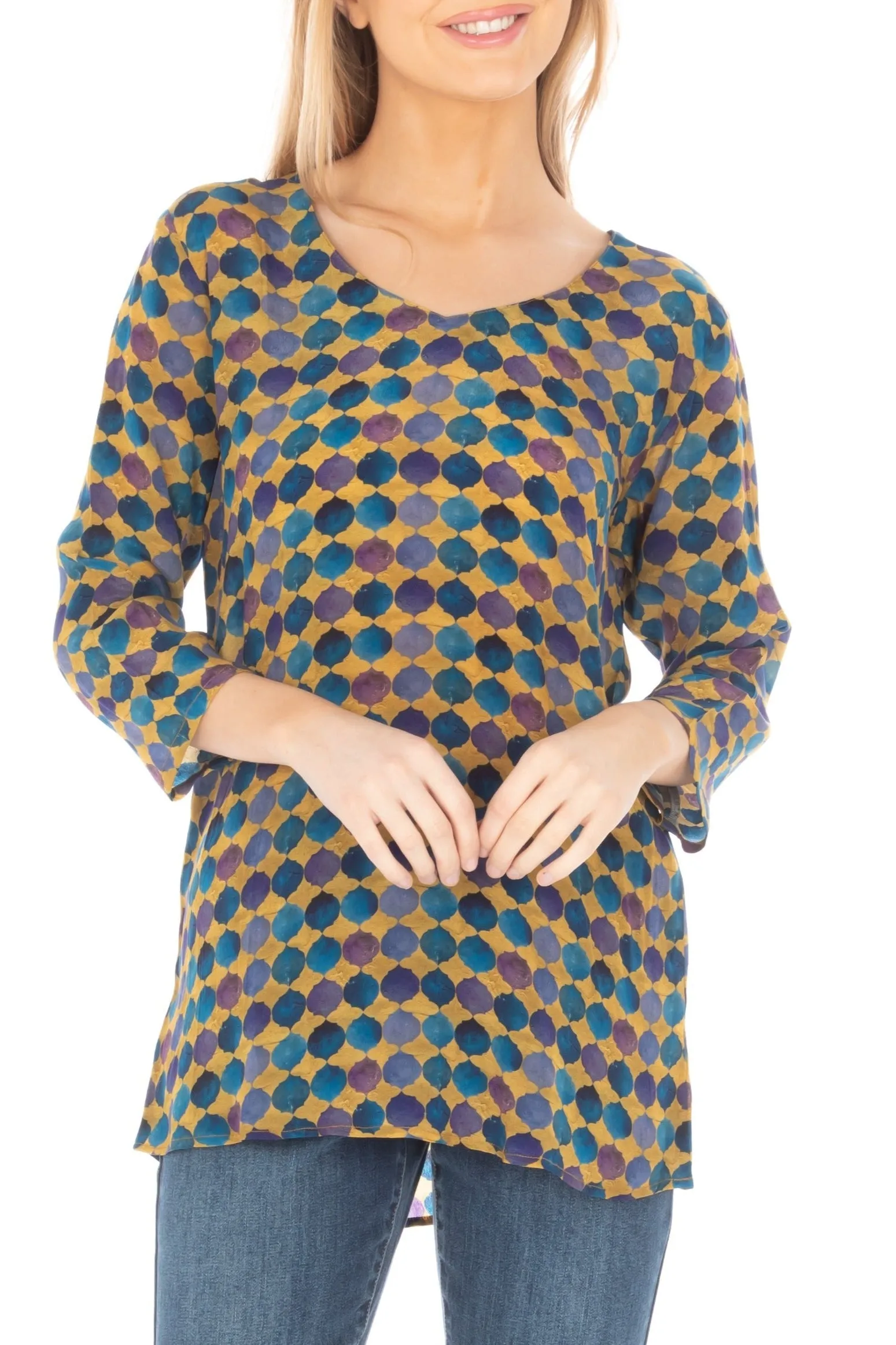 Tight Net V-Neck With Sleeve Top