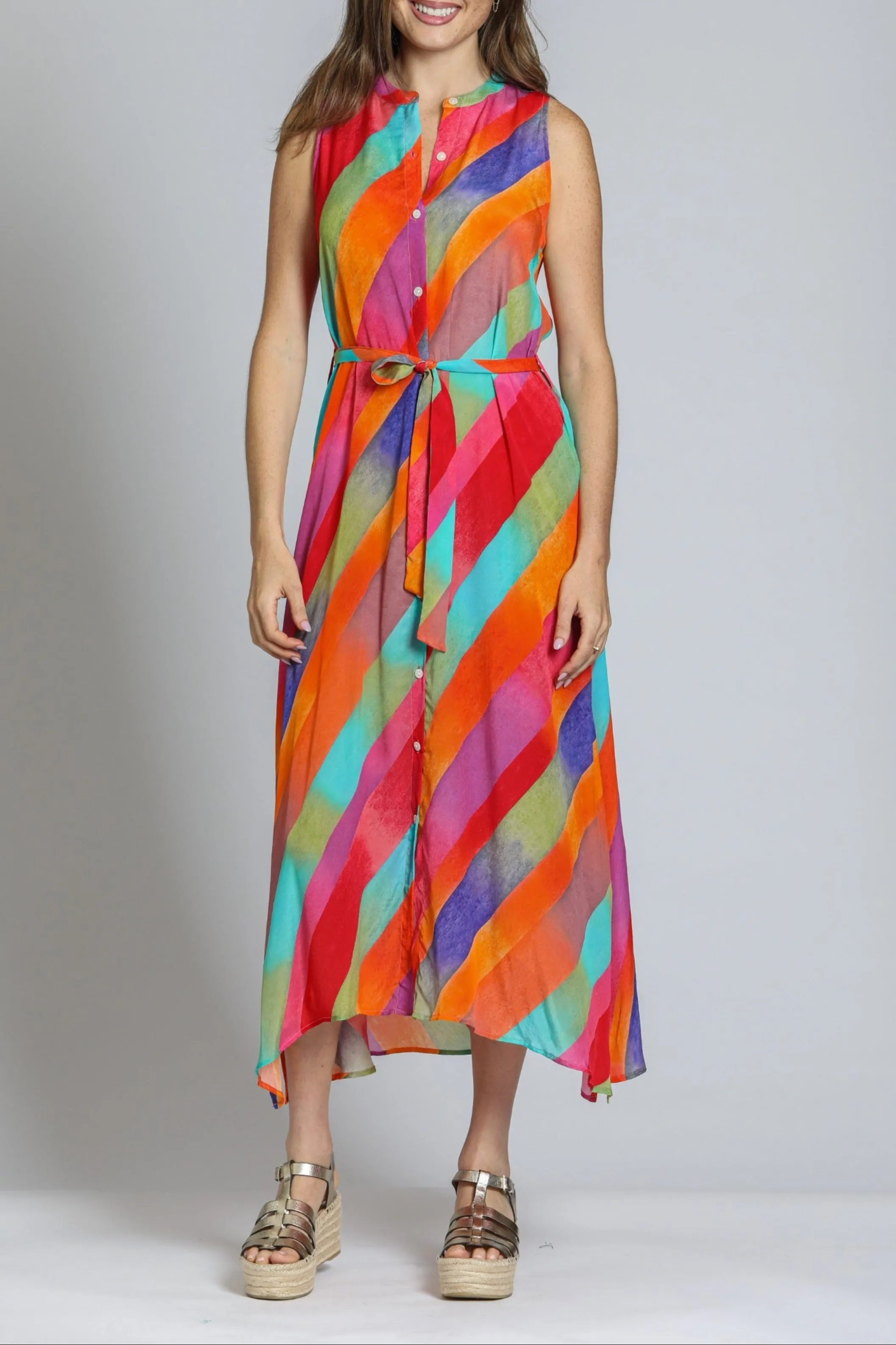 Smile Glow Sleeveless Button Down Maxi Dress