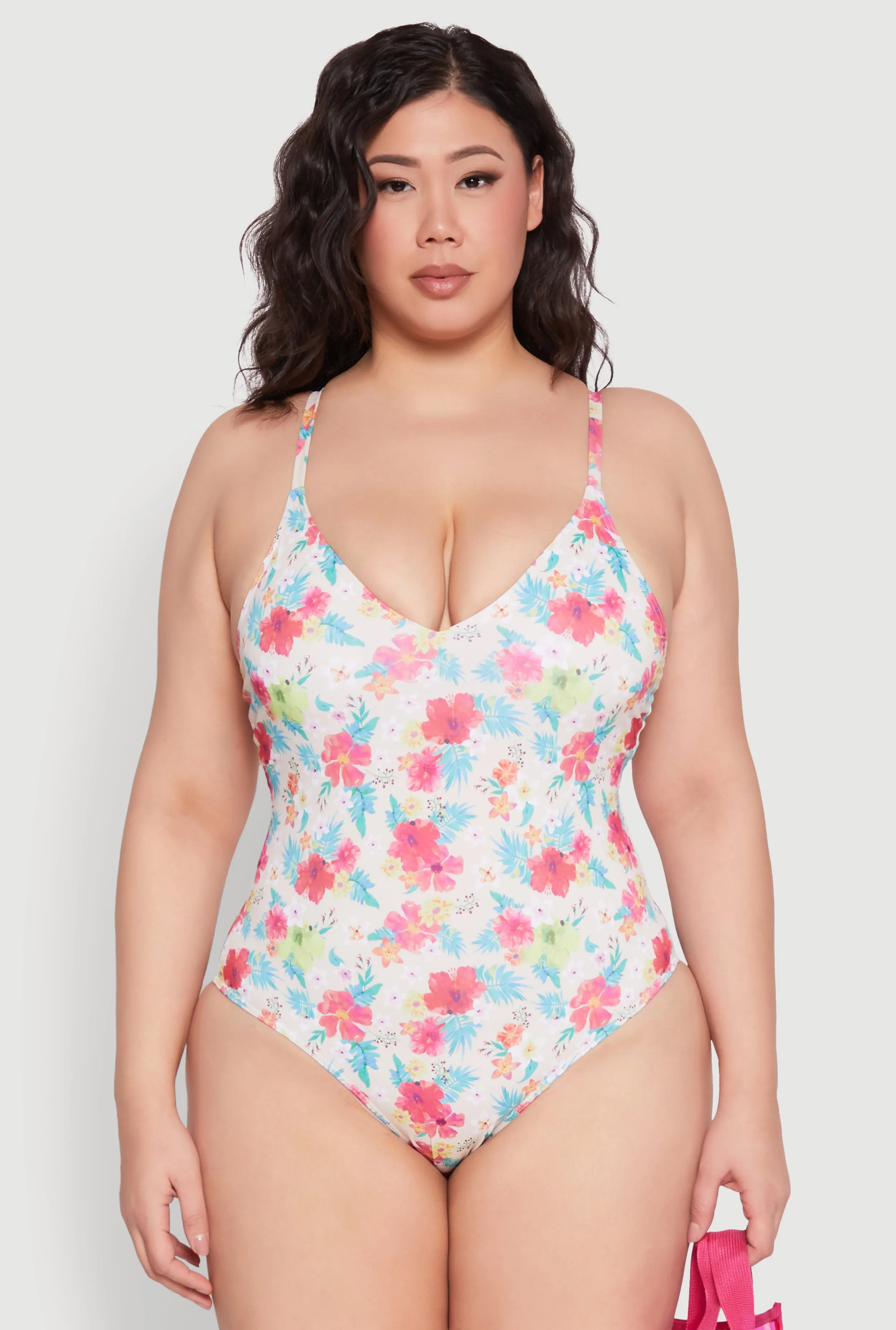 Chlorine Resistant Fabric Plus Size Tropical Floral Print One Piece Swimsuit
