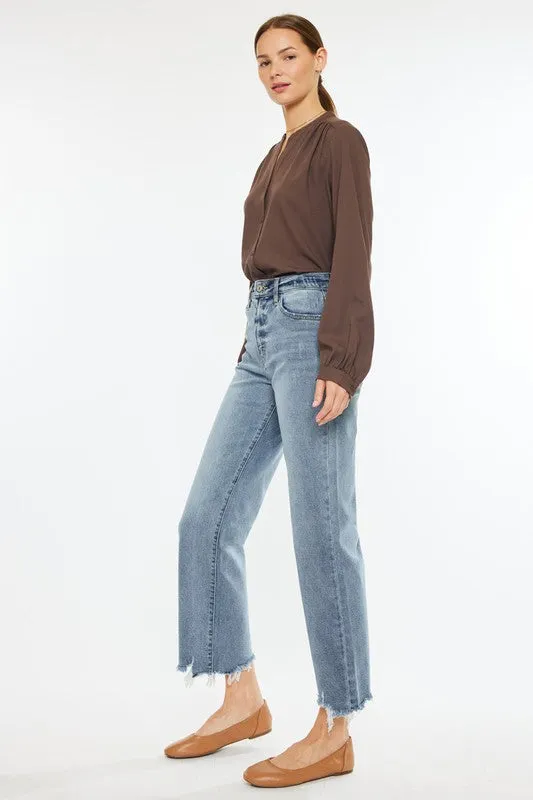 EcoFriendlyDye Kan Can High Rise Light Wash Distressed Slim Wide Leg Jeans