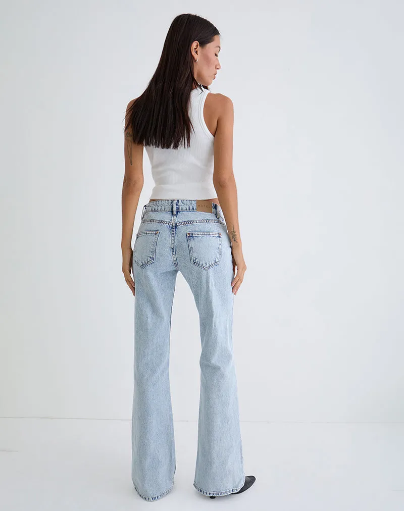 UniversalFit UVProtectionFinish Rigid Low Rise Flare Jeans in 80s Light Wash