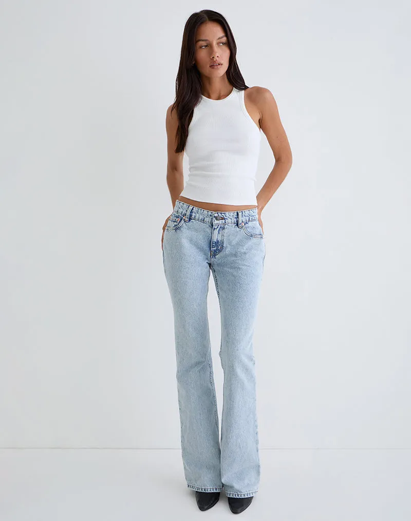 Seamless construction Legend Fit Rigid Low Rise Flare Jeans in 80s Light Wash