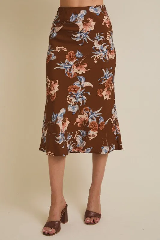 Model Edge Snow Core Brown Floral Midi Skirt