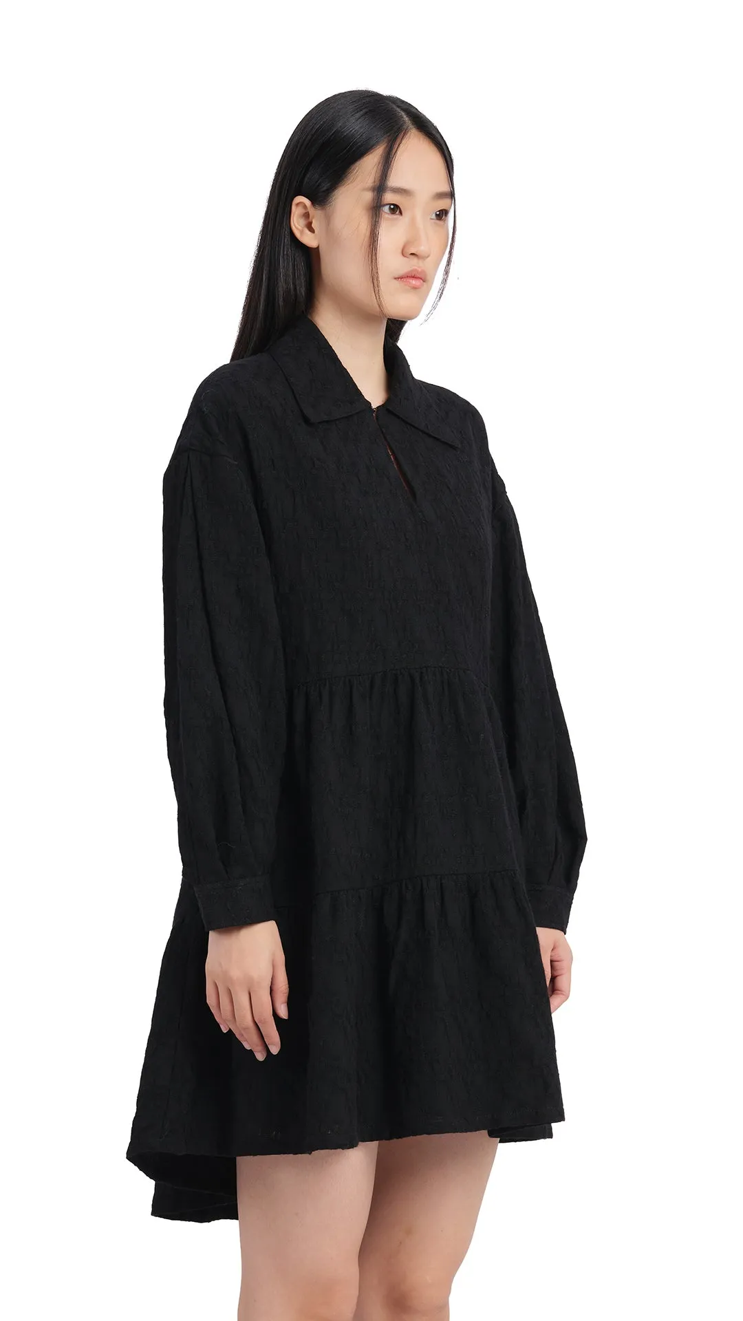 WrinkleResistant Pleated Sleeves Dress
