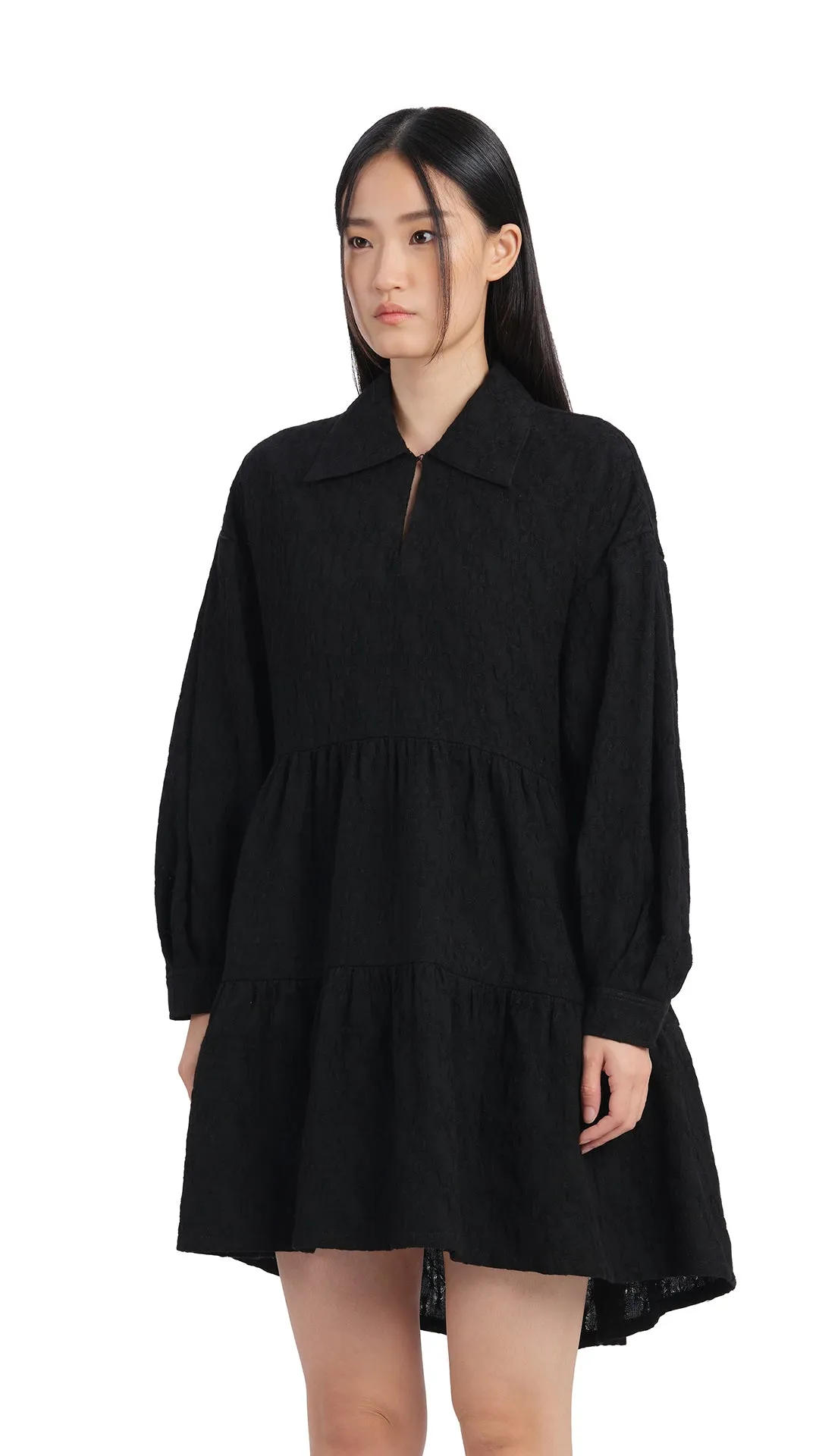 Pleated Sleeves Dress ElasticBinding Reinforced Edges