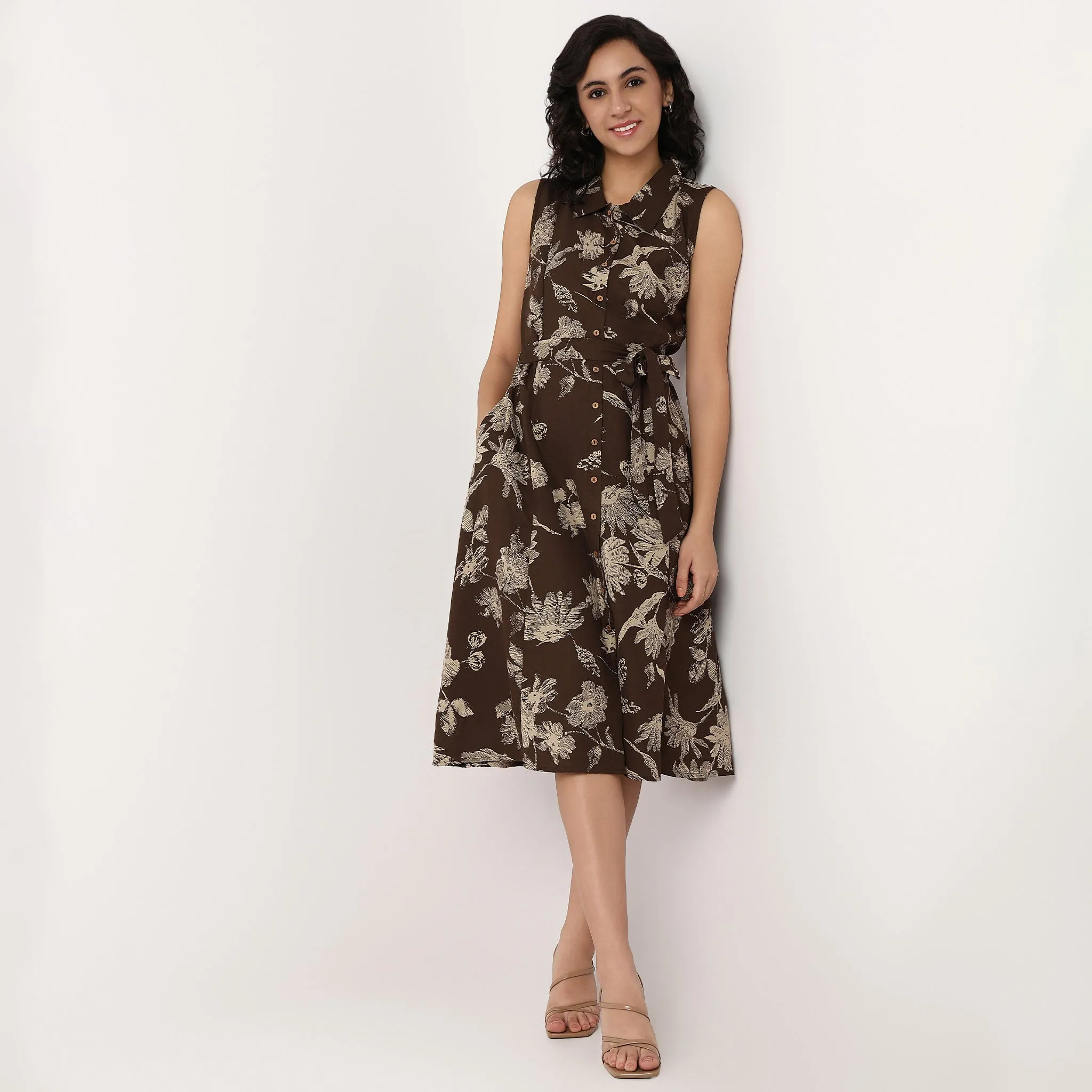 Isabella Flared Dress With Tie Up Belt Firm Leather