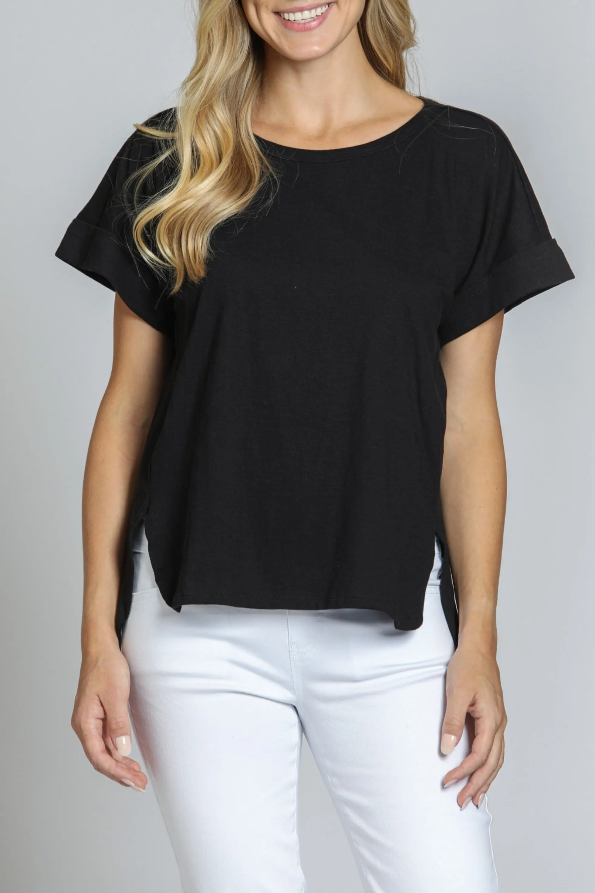 UVProtective Coating Roll-Up Tee With High Low Hem