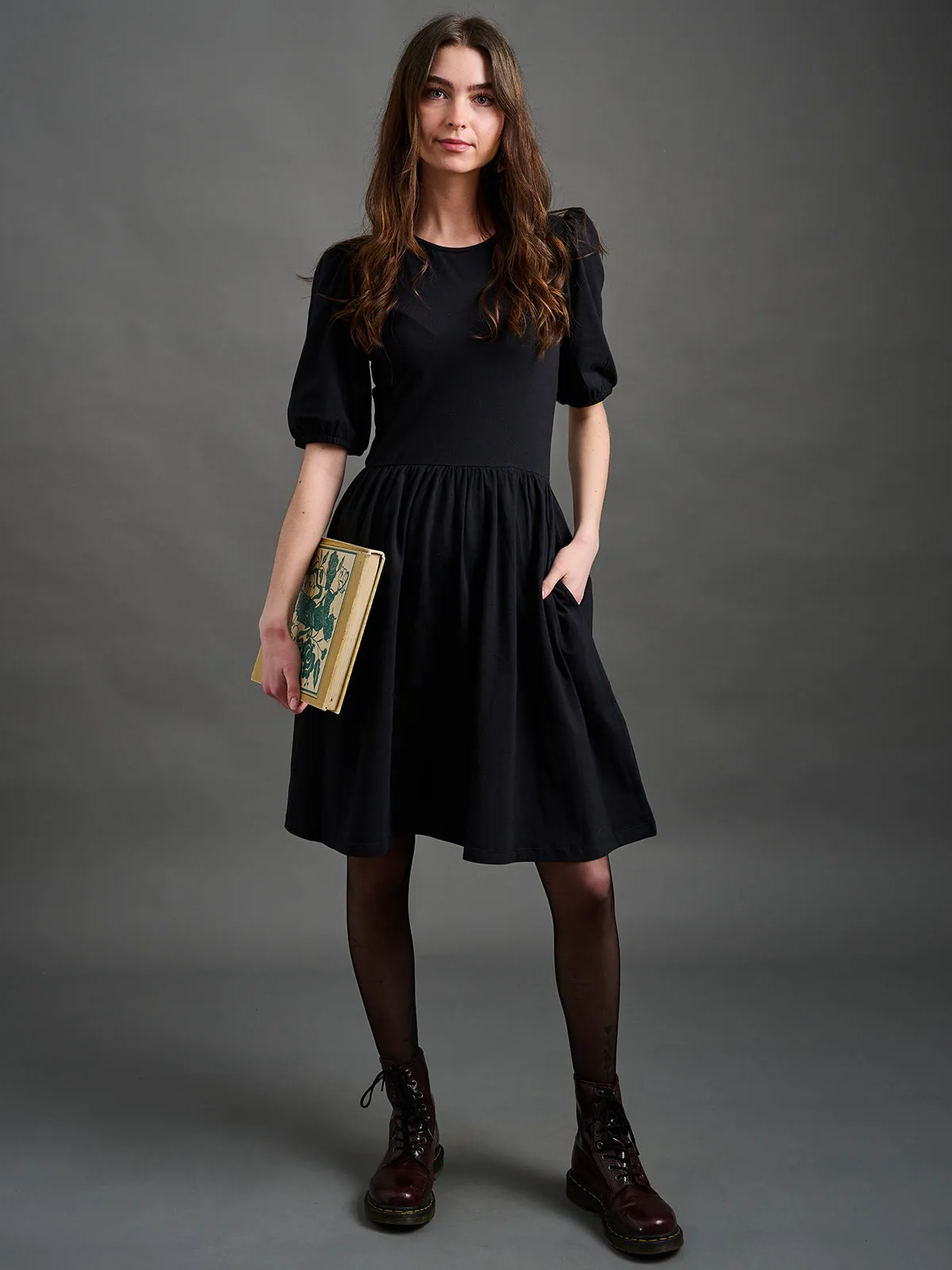 Hero Tale Inez Bubble Sleeve Dress - Black Jersey
