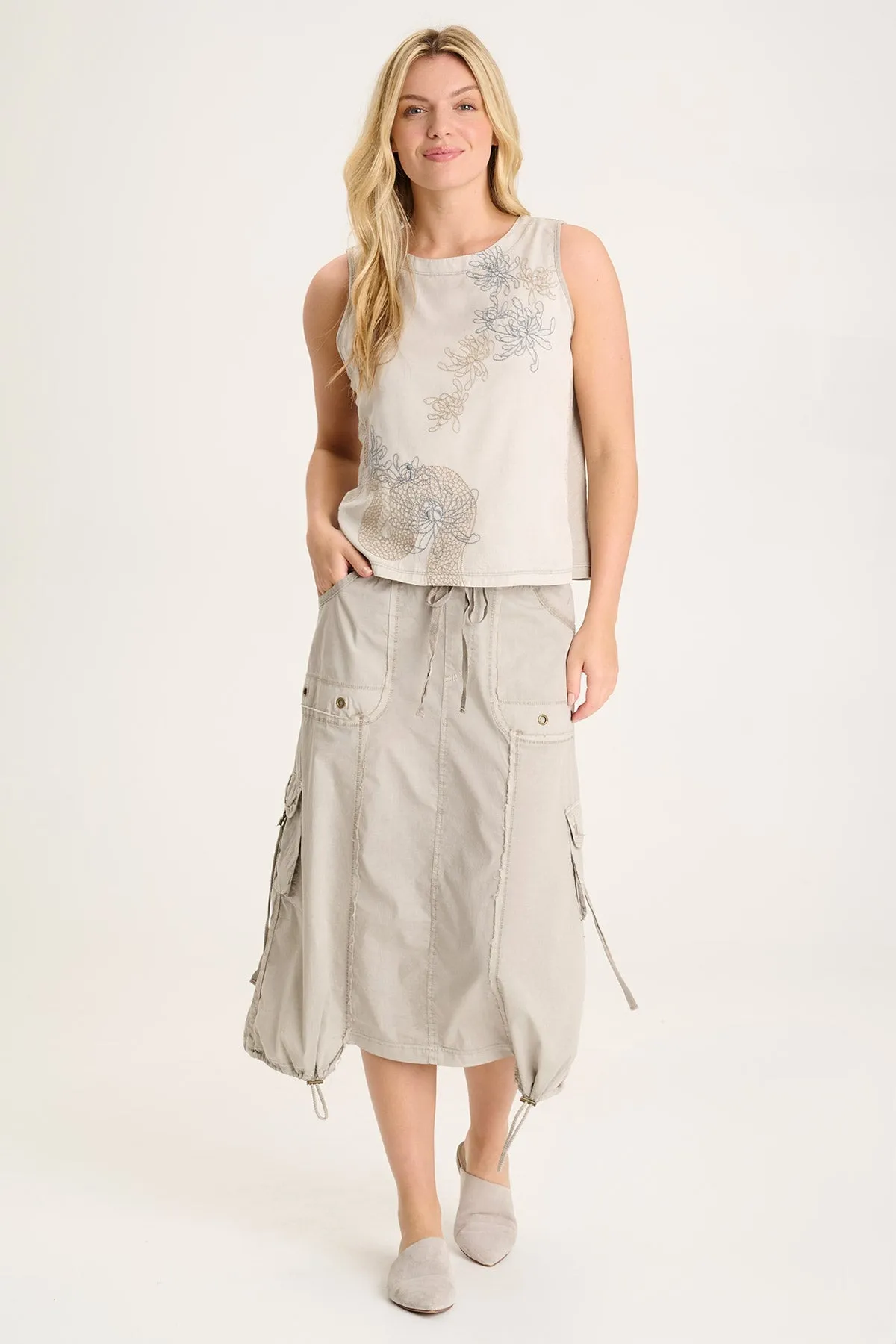 HeavyDuty Zipper QuickDry Castalina Poplin Cargo Midi Skirt