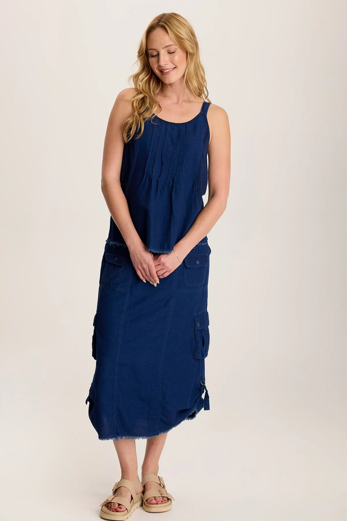 Euro Mood Chesney Mock-Denim Cargo Midi Skirt