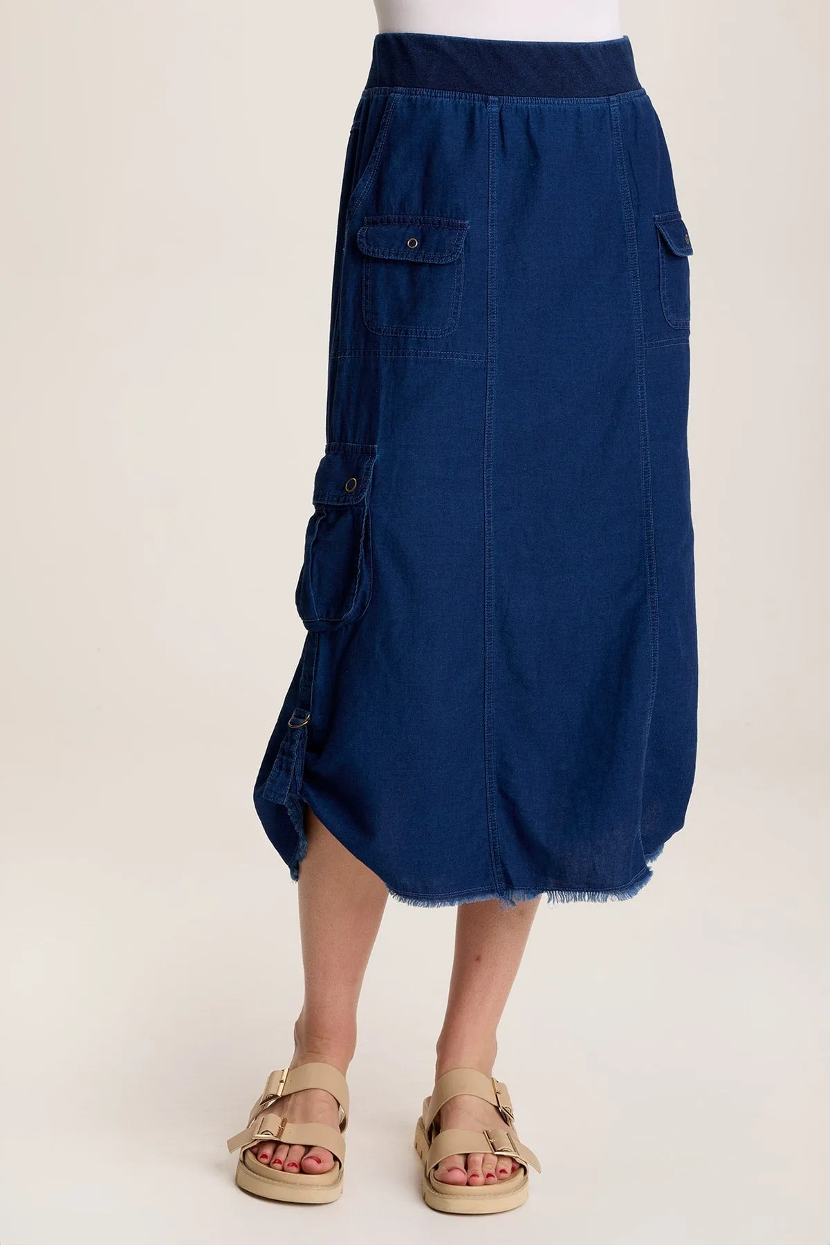 Chesney Mock-Denim Cargo Midi Skirt Beach Ease American Ease